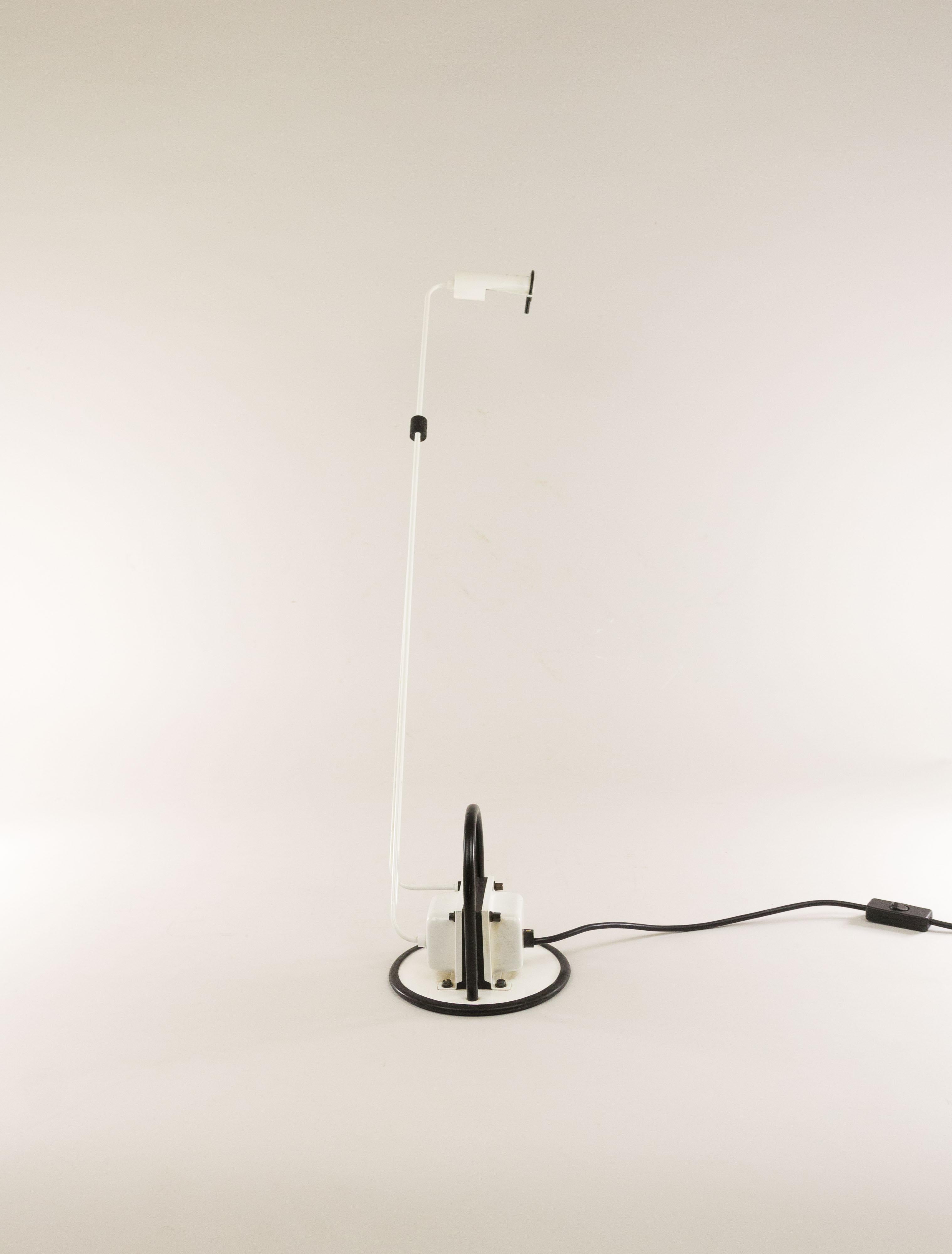 Mid-Century Modern Halogen Adjustable White Table Lamp with Black Details from Italy, 1970s
