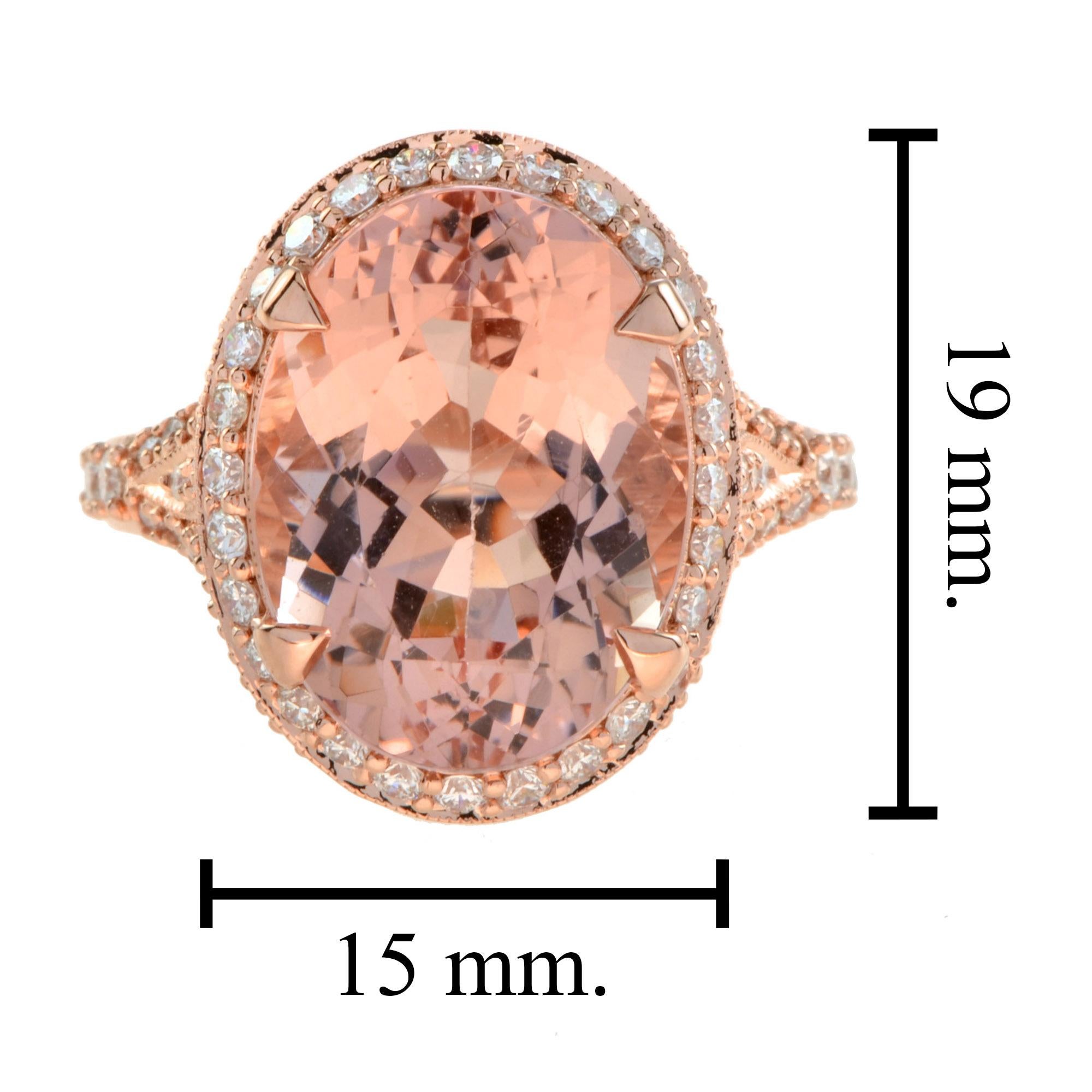 Certified Natural Morganite 9.60 carat and Diamond Accent Cocktail Ring For Sale 1