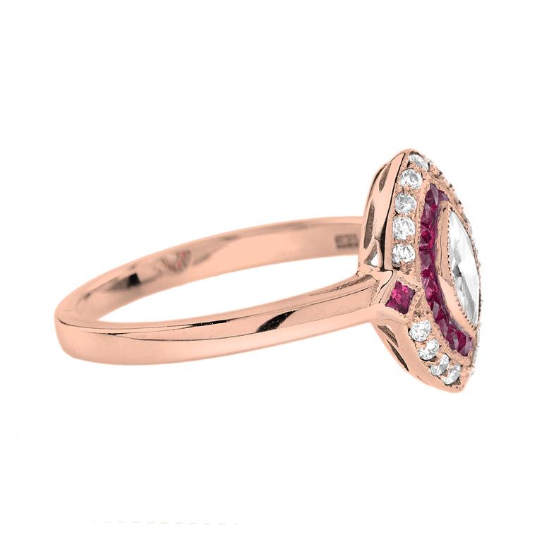 For Sale:  Halona Art Deco Style Marquise Diamond and Ruby Engagement Ring in 18K Rose Gold 4