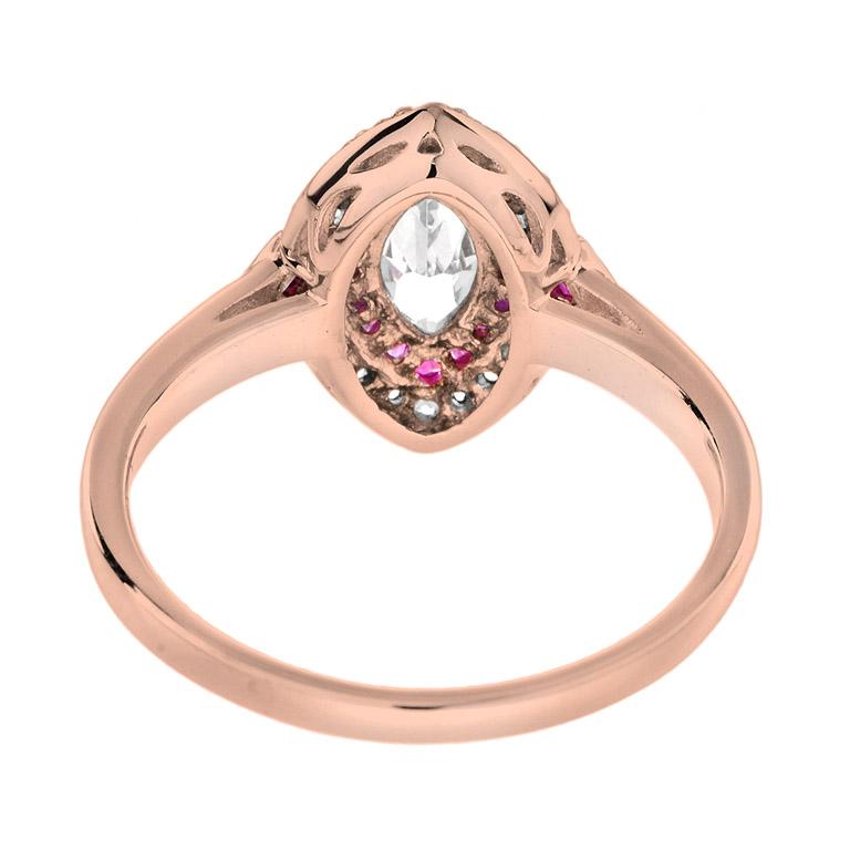 For Sale:  Halona Art Deco Style Marquise Diamond and Ruby Engagement Ring in 18K Rose Gold 5