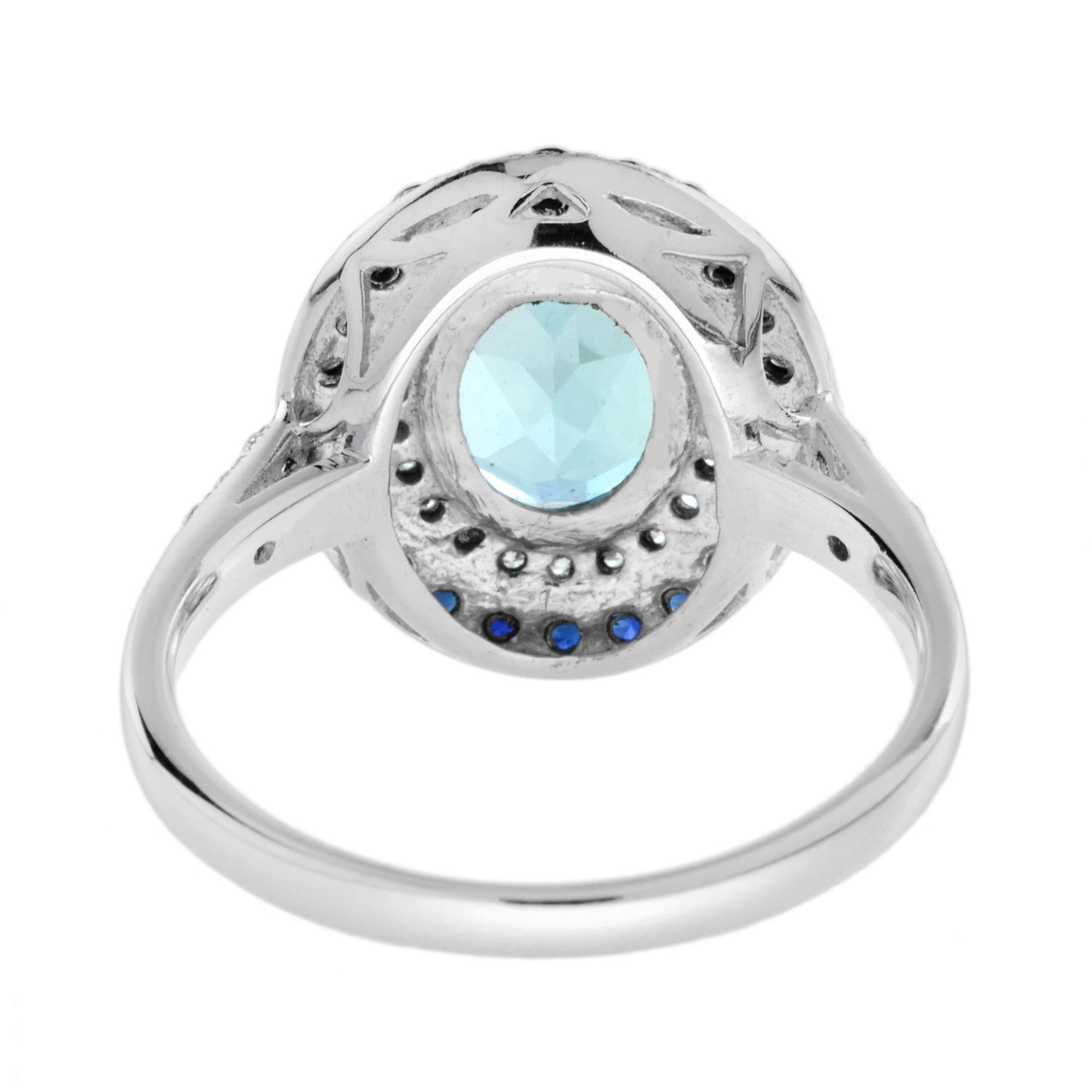 For Sale:  Art Deco Style Oval Blue Topaz with Sapphire and Diamond Ring in 18K Gold 5