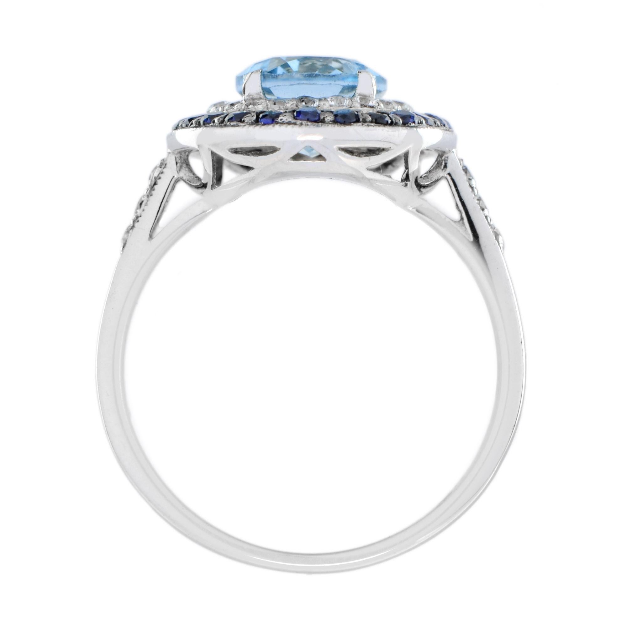 En vente :  Bague de style Art déco en or 18 carats avec topaze bleue ovale, saphirs et diamants 6