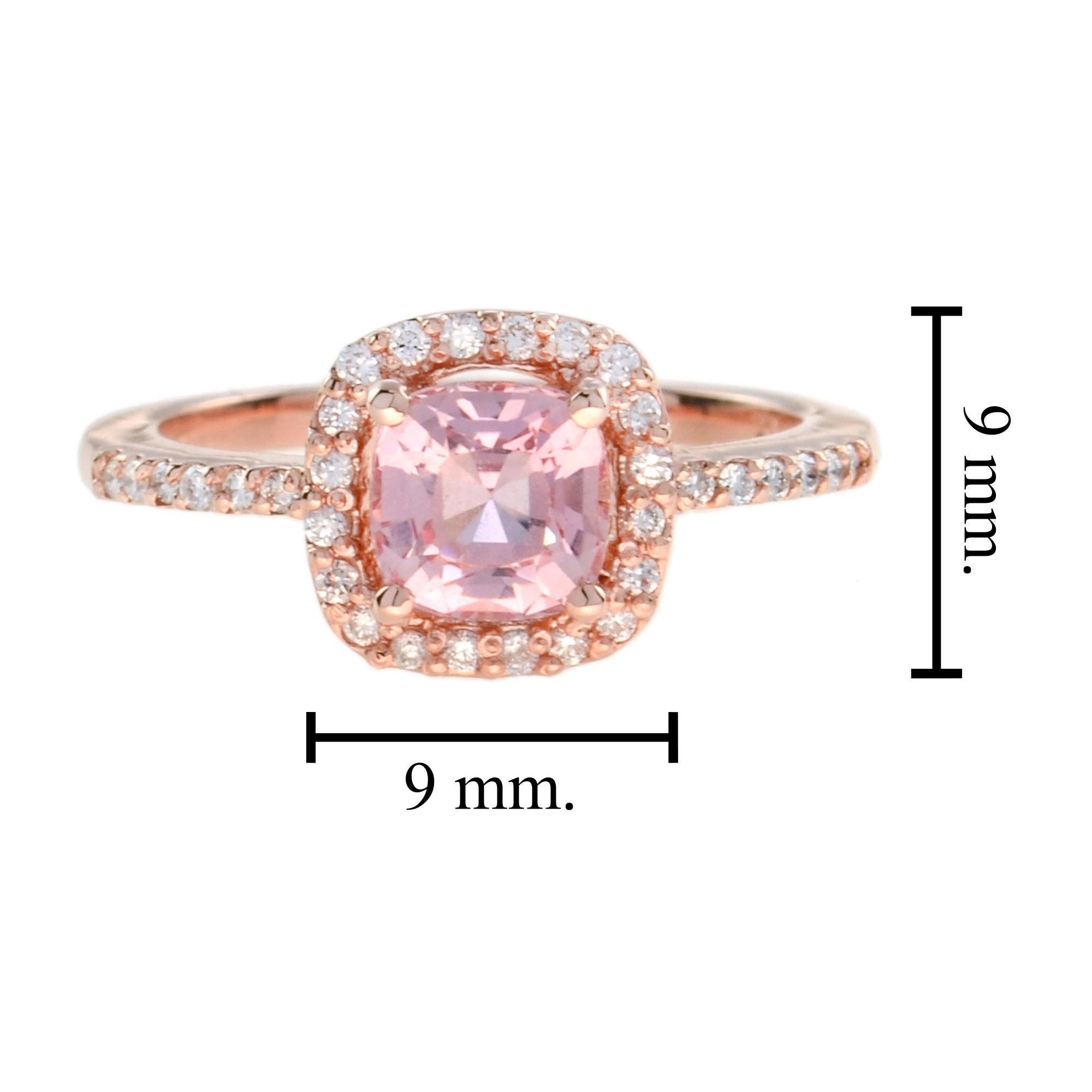 For Sale:  Halona Cushion Morganite and Diamond Halo Ring in 14K Rose Gold 6