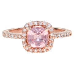 Halona Cushion Morganite and Diamond Halo Ring in 14K Rose Gold