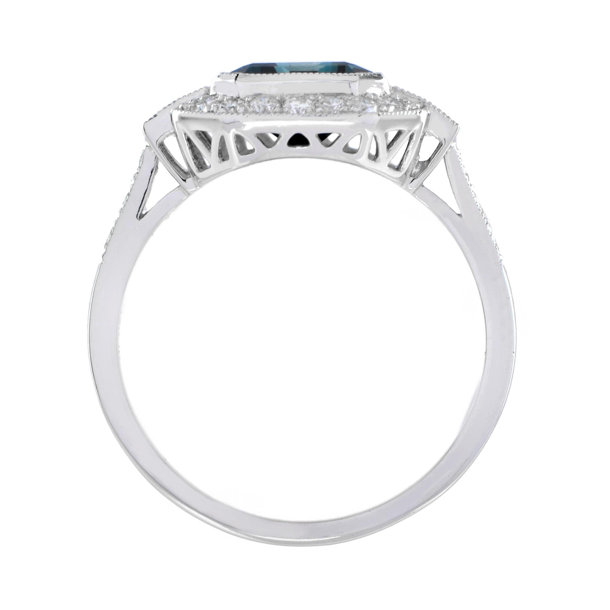 For Sale:  Emerald Cut London Blue Topaz with Diamond Engagement Ring in Platinum 6
