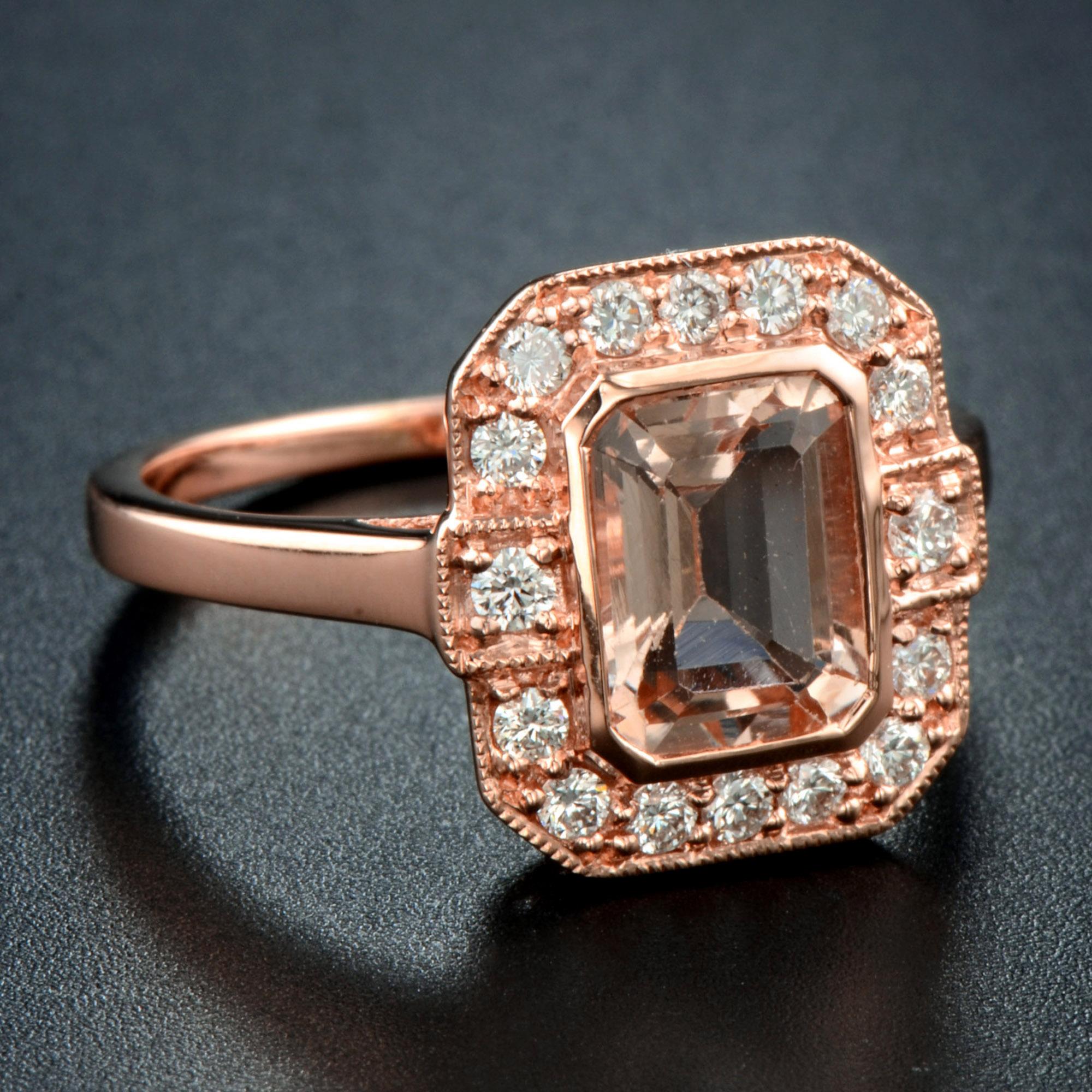 For Sale:  Emerald Cut Morganite with Diamond Engagement Ring in 18K Rose Gold 4