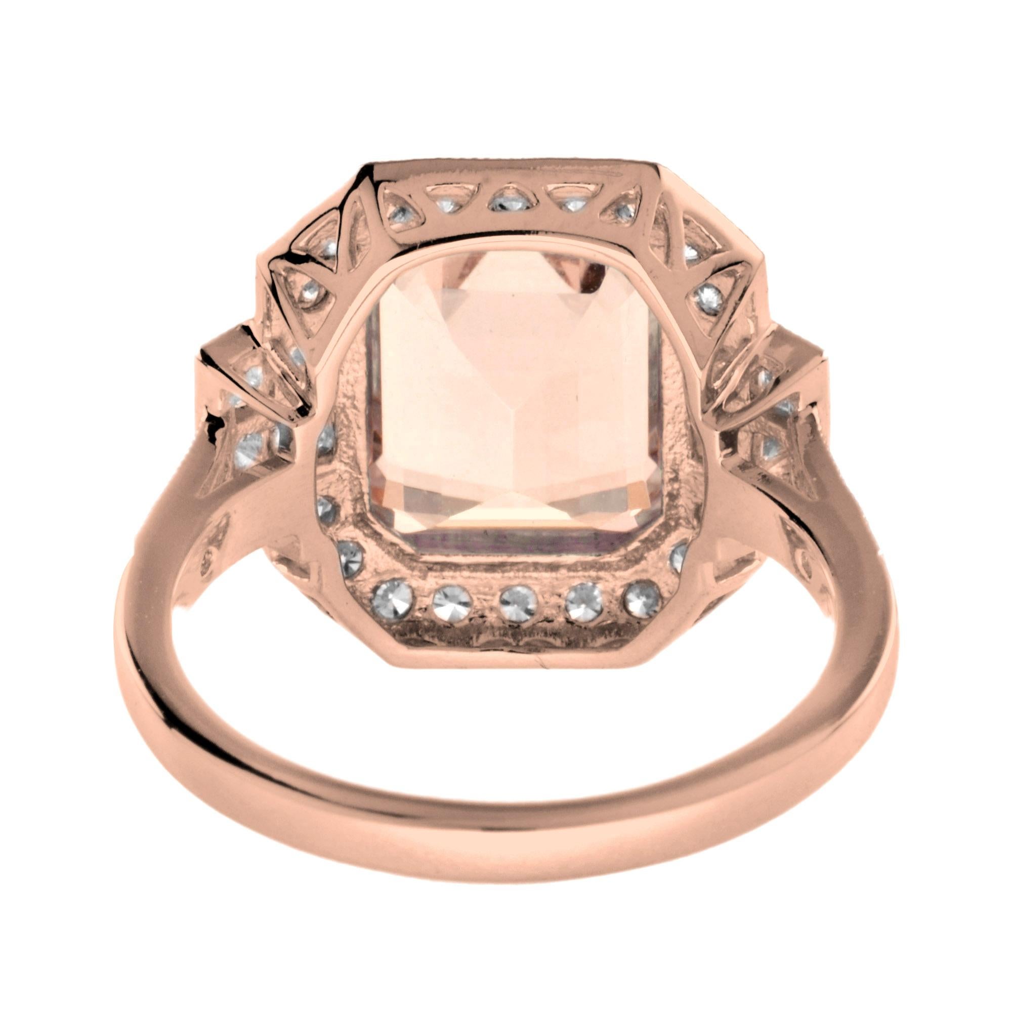 For Sale:  Emerald Cut Morganite and Diamond Engagement Ring in 18K Rose Gold 5
