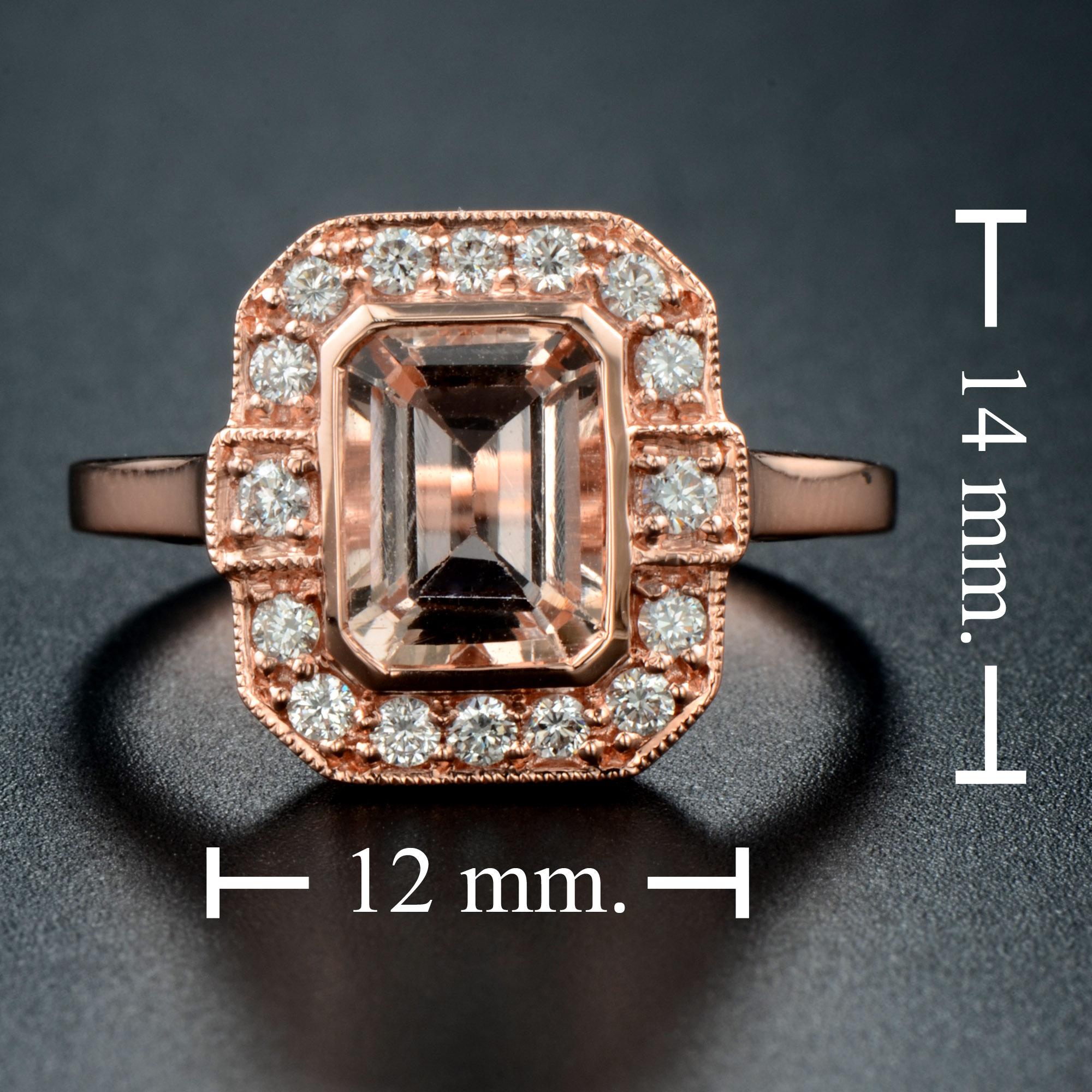 For Sale:  Emerald Cut Morganite with Diamond Engagement Ring in 18K Rose Gold 7