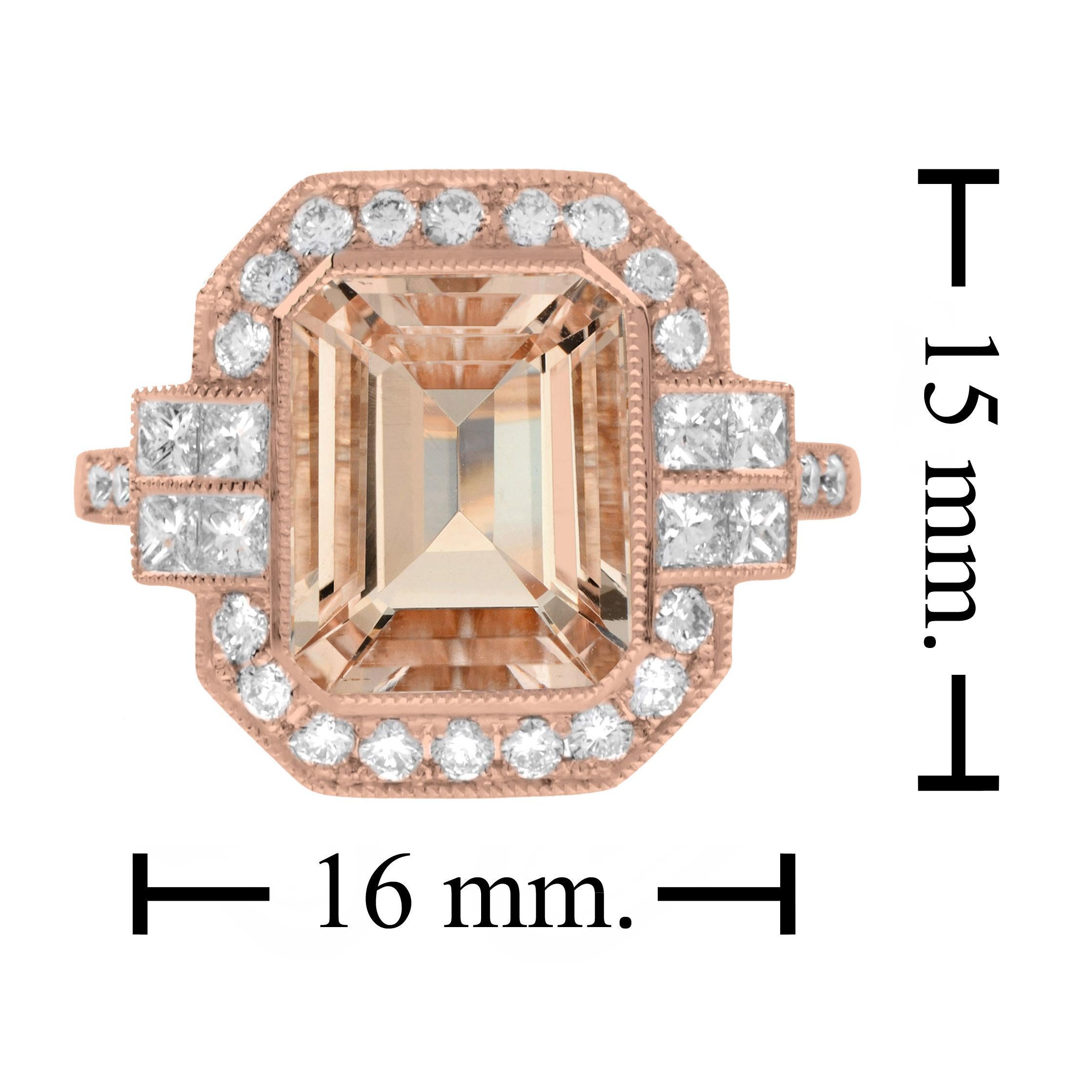For Sale:  Emerald Cut Morganite and Diamond Engagement Ring in 18K Rose Gold 7