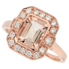 Halona Emerald Cut Morganite with Diamond Engagement Ring in 18K Rose Gold