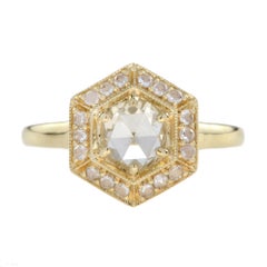 Rose Cut Diamond Vintage Style Hexagon Engagement Ring in 18K Yellow Gold
