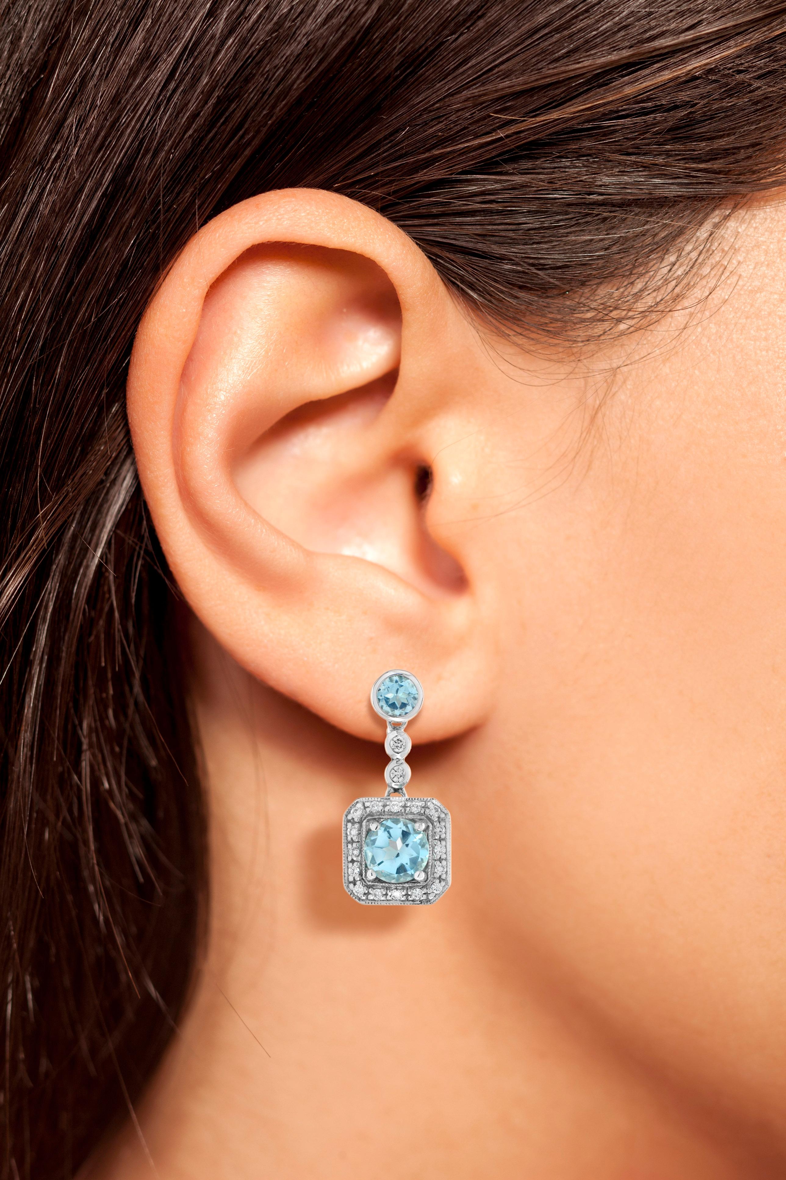Natürlicher blauer Topas und Diamant-Tropfen-Ohrringe aus 14K Weißgold im Zustand „Neu“ im Angebot in Bangkok, TH
