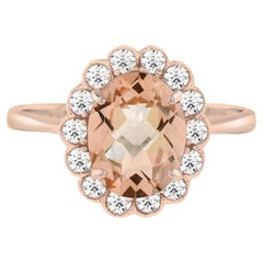 Oval Morganite with Diamond Engagement Ring in 18K Rose Gold