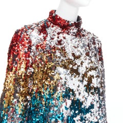 HALPERN A21D20J Flip Sequin multicolor flare drape hem mini dress FR42 XL