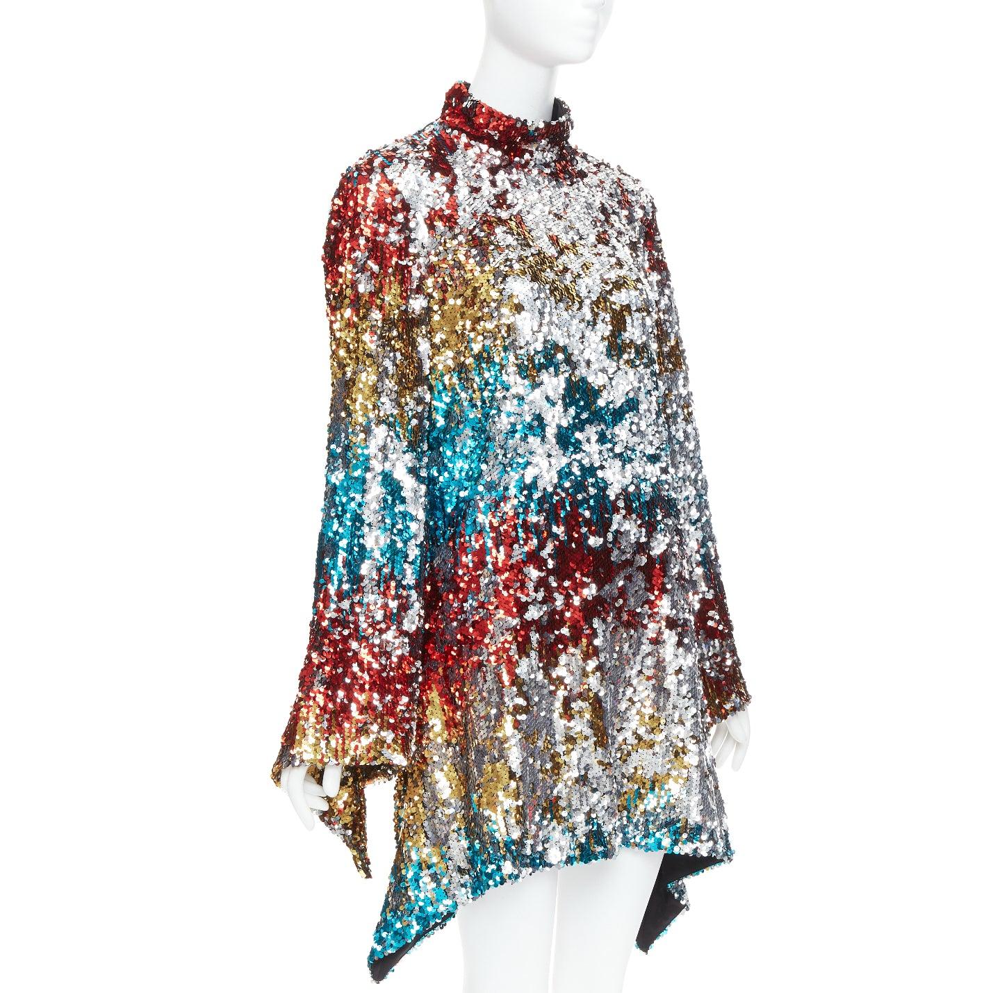 Grigio HALPERN A21D20J Flip Sequin multicolore con orlo drappeggiato mini abito FR42 XL in vendita