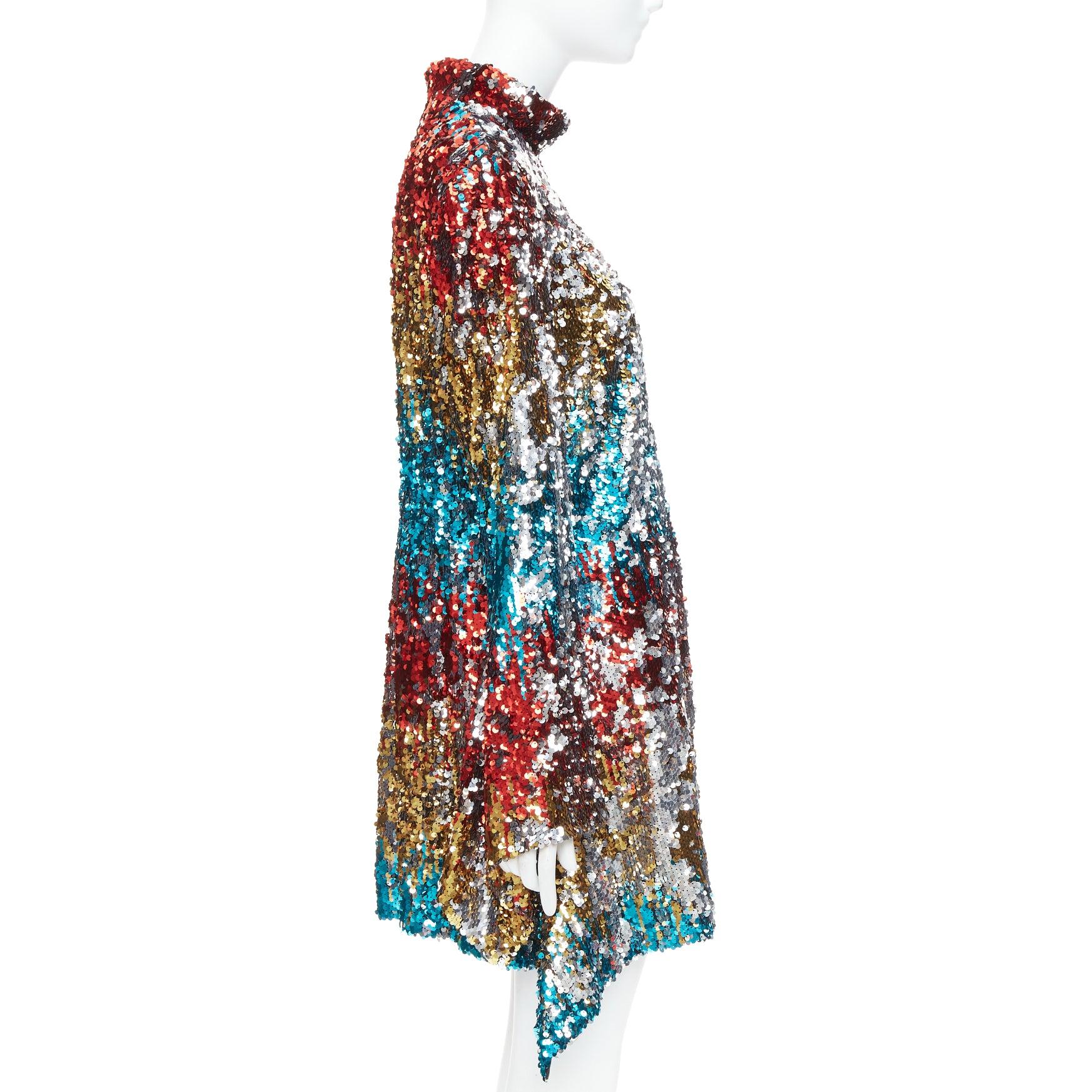 HALPERN A21D20J Flip Sequin multicolore con orlo drappeggiato mini abito FR42 XL In condizioni Nuovo in vendita a Hong Kong, NT