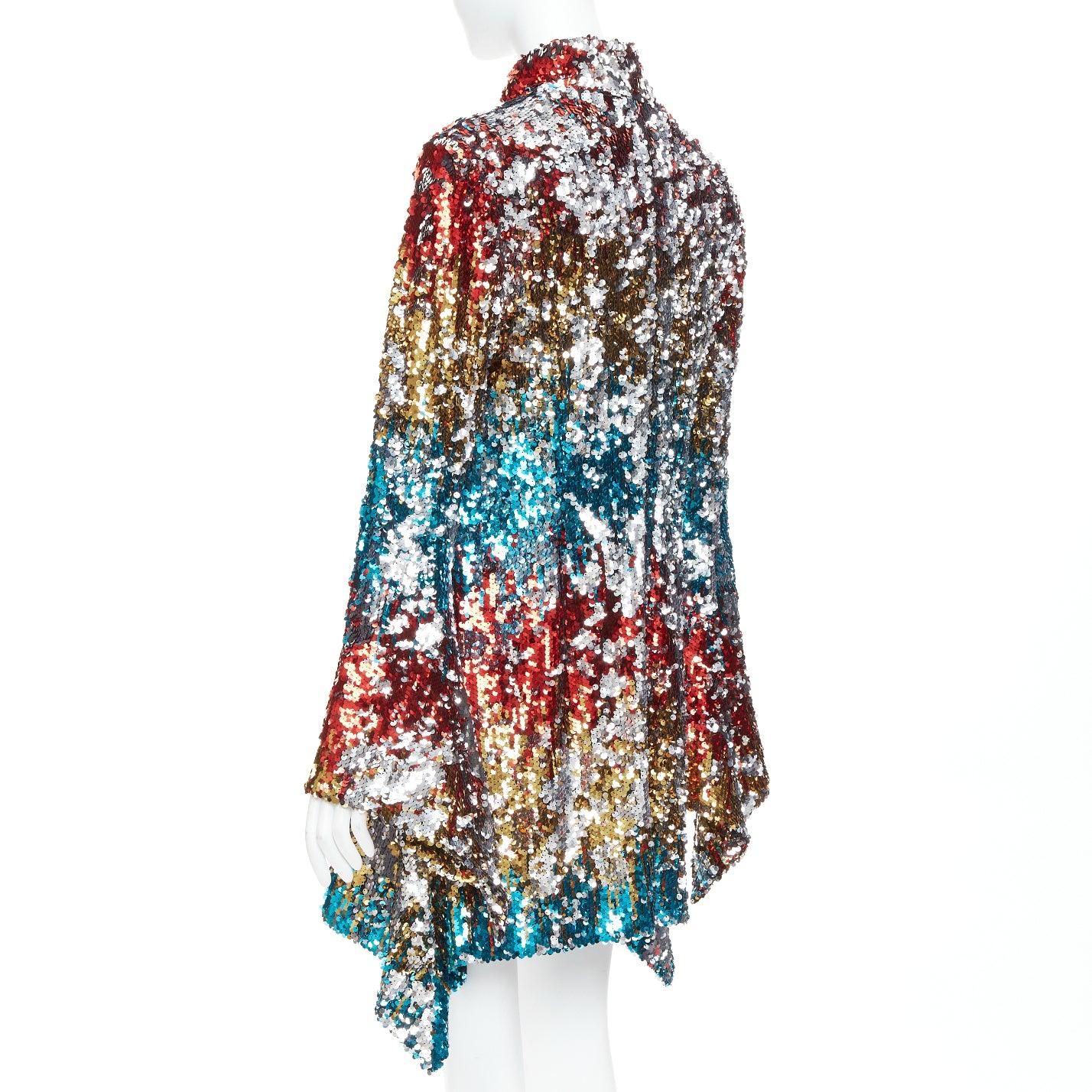HALPERN A21D20J Flip Sequin multicolore con orlo drappeggiato mini abito FR42 XL in vendita 1
