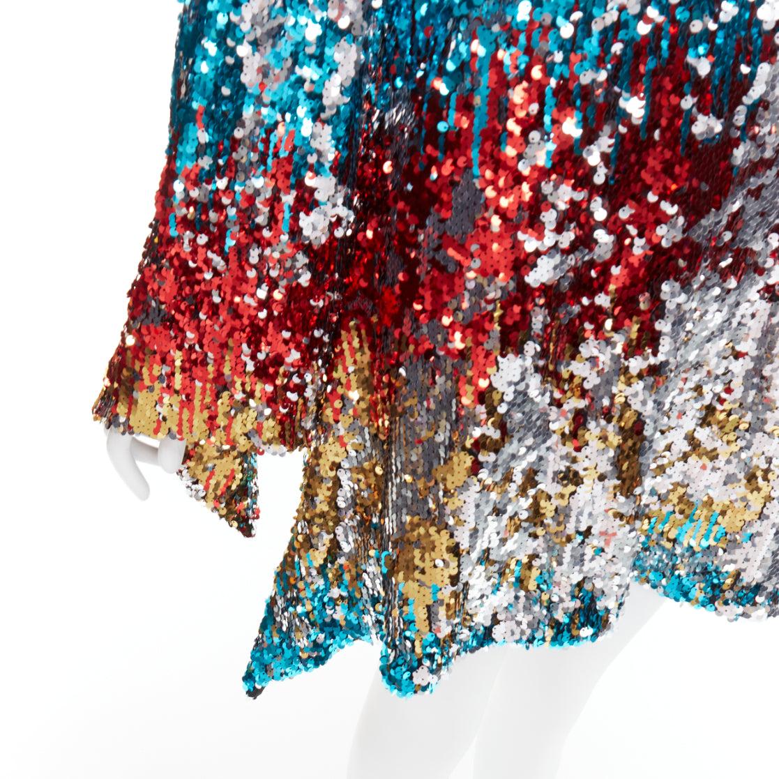 HALPERN A21D20J Flip Sequin multicolore con orlo drappeggiato mini abito FR42 XL in vendita 2