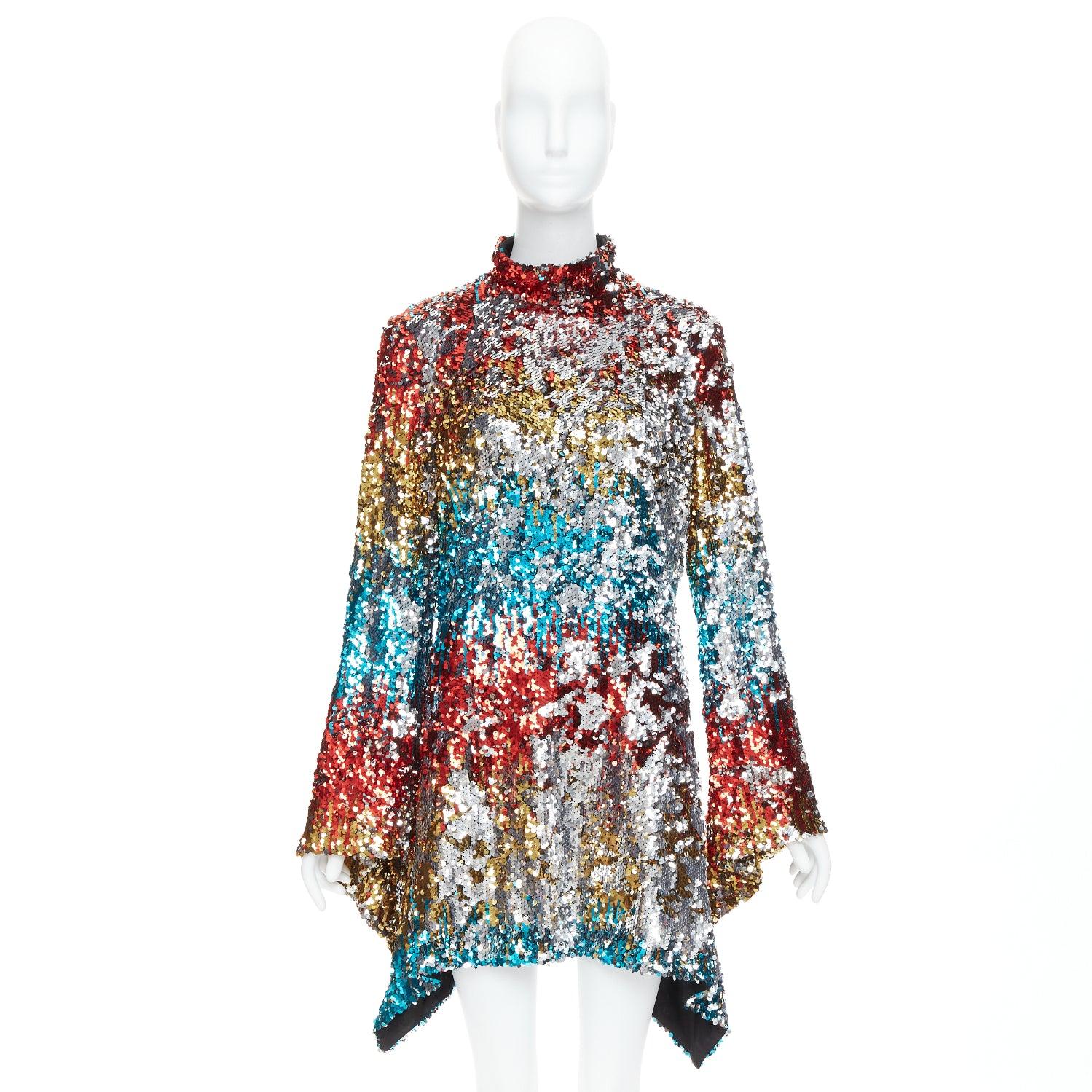 HALPERN A21D20J Flip Sequin multicolore con orlo drappeggiato mini abito FR42 XL in vendita 4