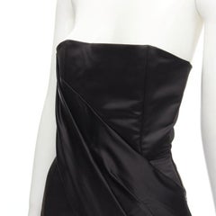HALPERN black satin asymmetric draped bustier bodice mini dress FR36 XS