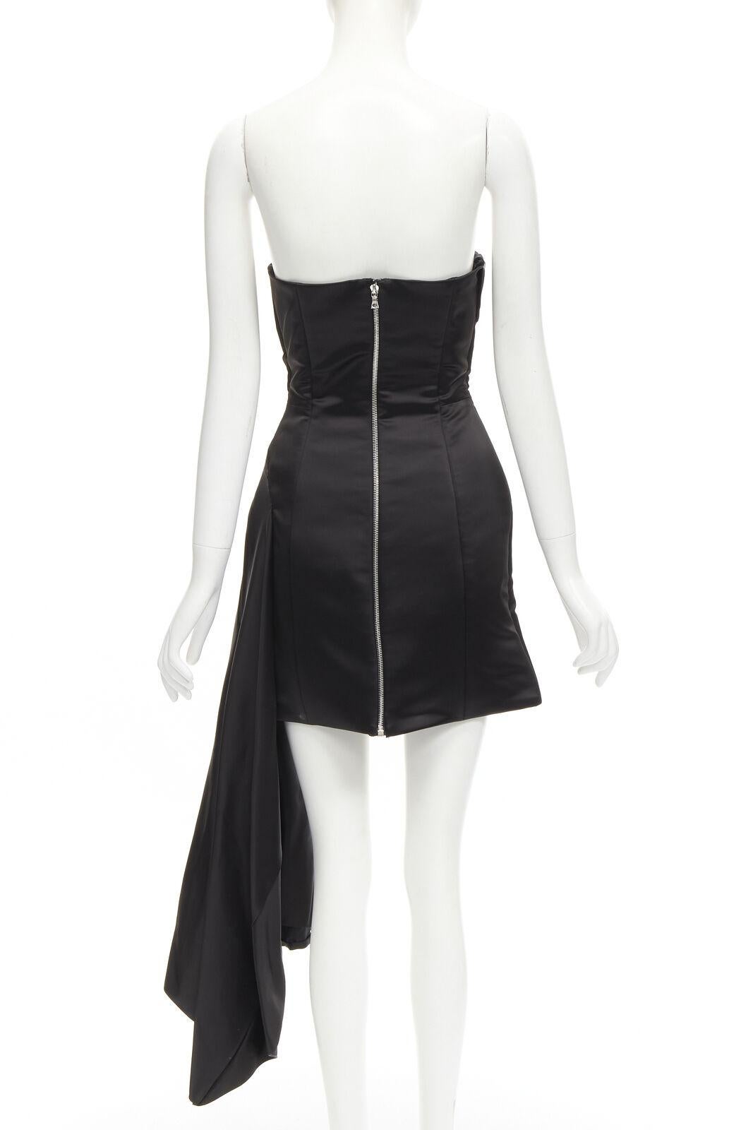 Women's HALPERN black satin asymmetric draped bustier bodice mini dress FR36 XS For Sale