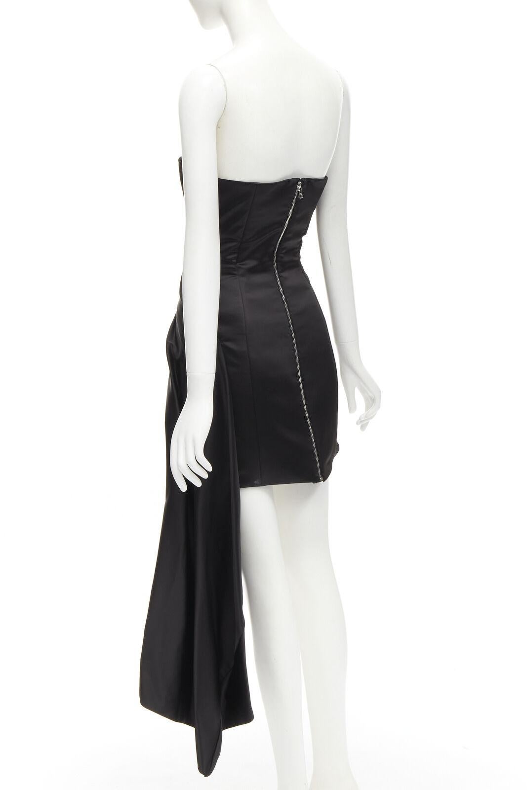 HALPERN black satin asymmetric draped bustier bodice mini dress FR36 XS For Sale 1