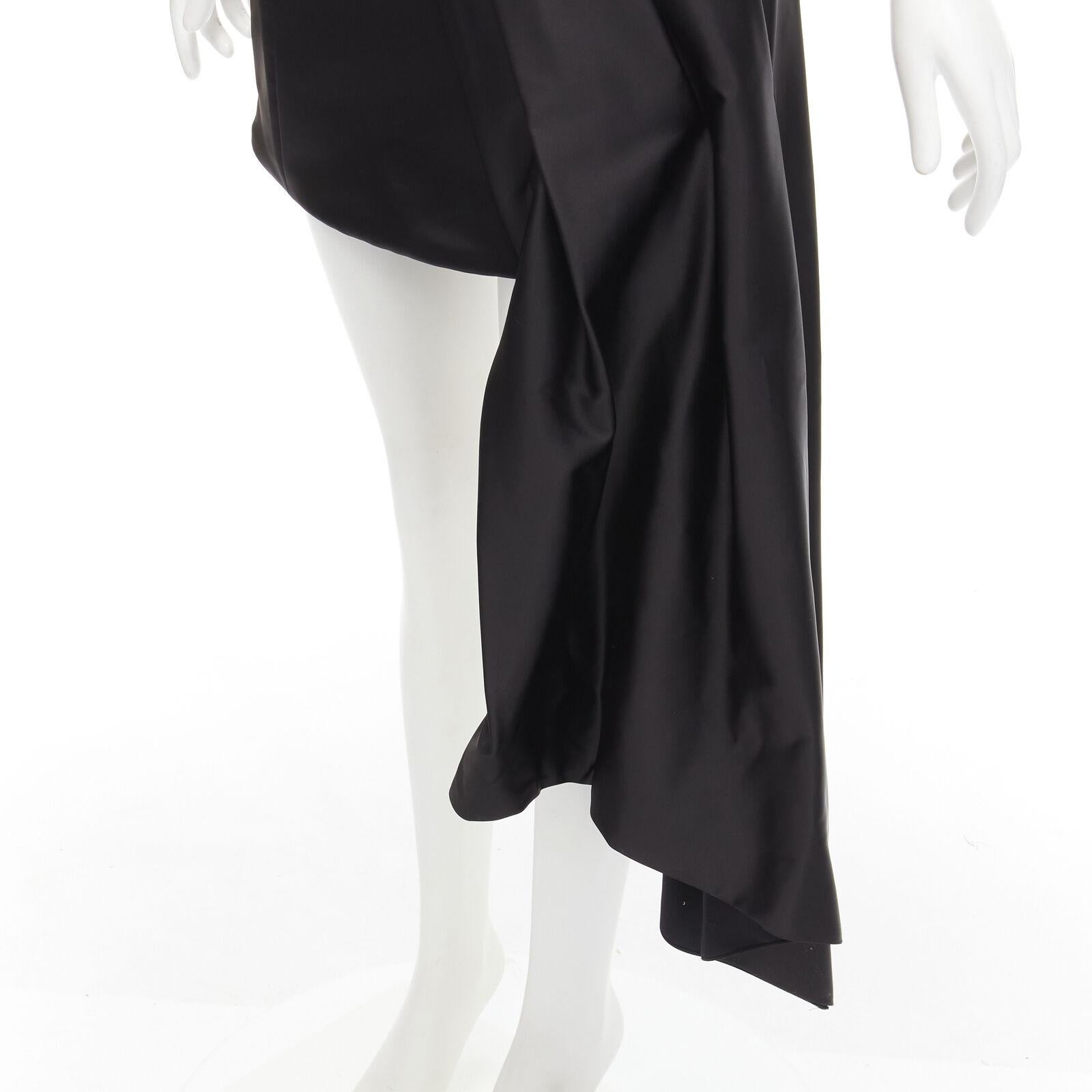 HALPERN black satin asymmetric draped bustier bodice mini dress FR36 XS For Sale 2