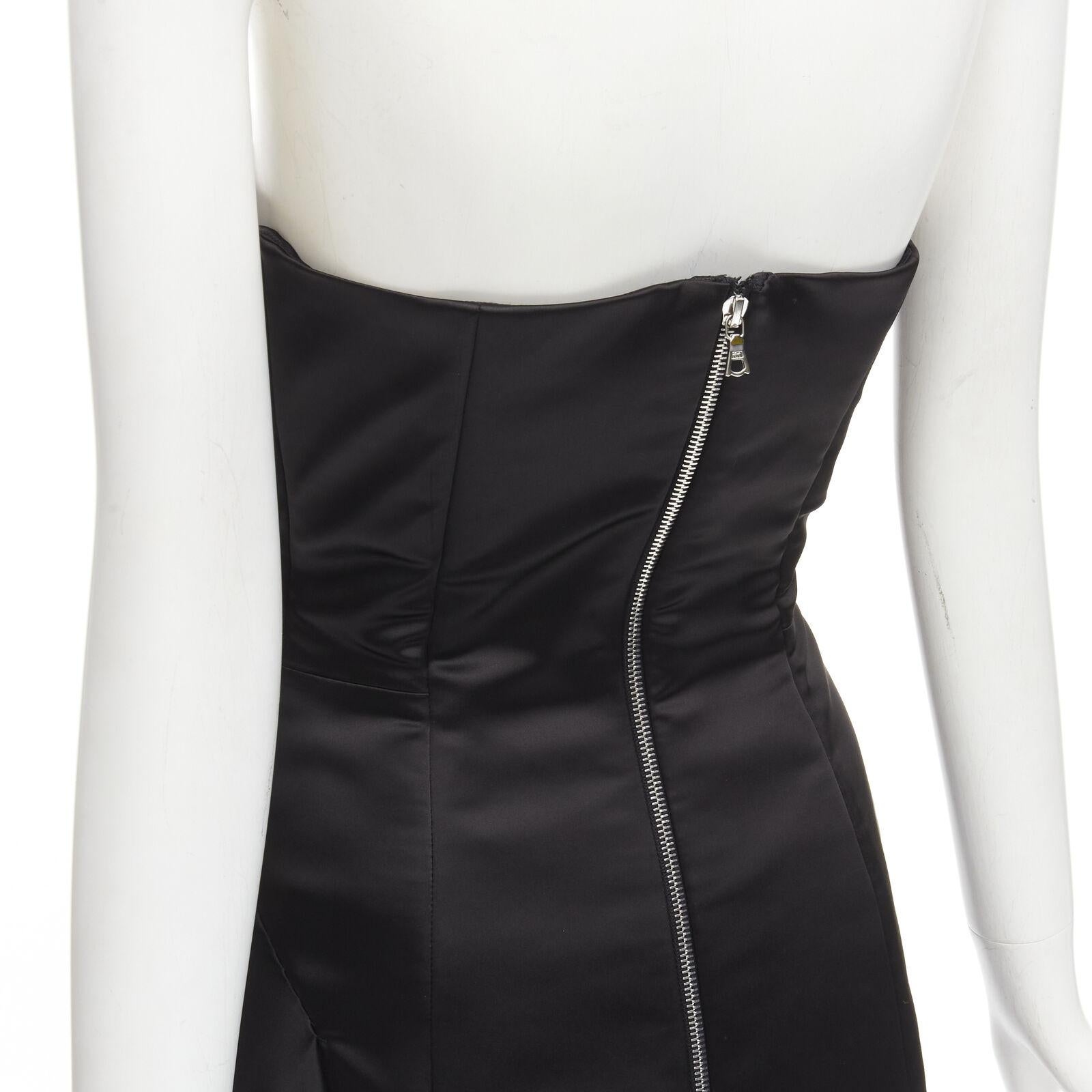 HALPERN black satin asymmetric draped bustier bodice mini dress FR36 XS For Sale 3
