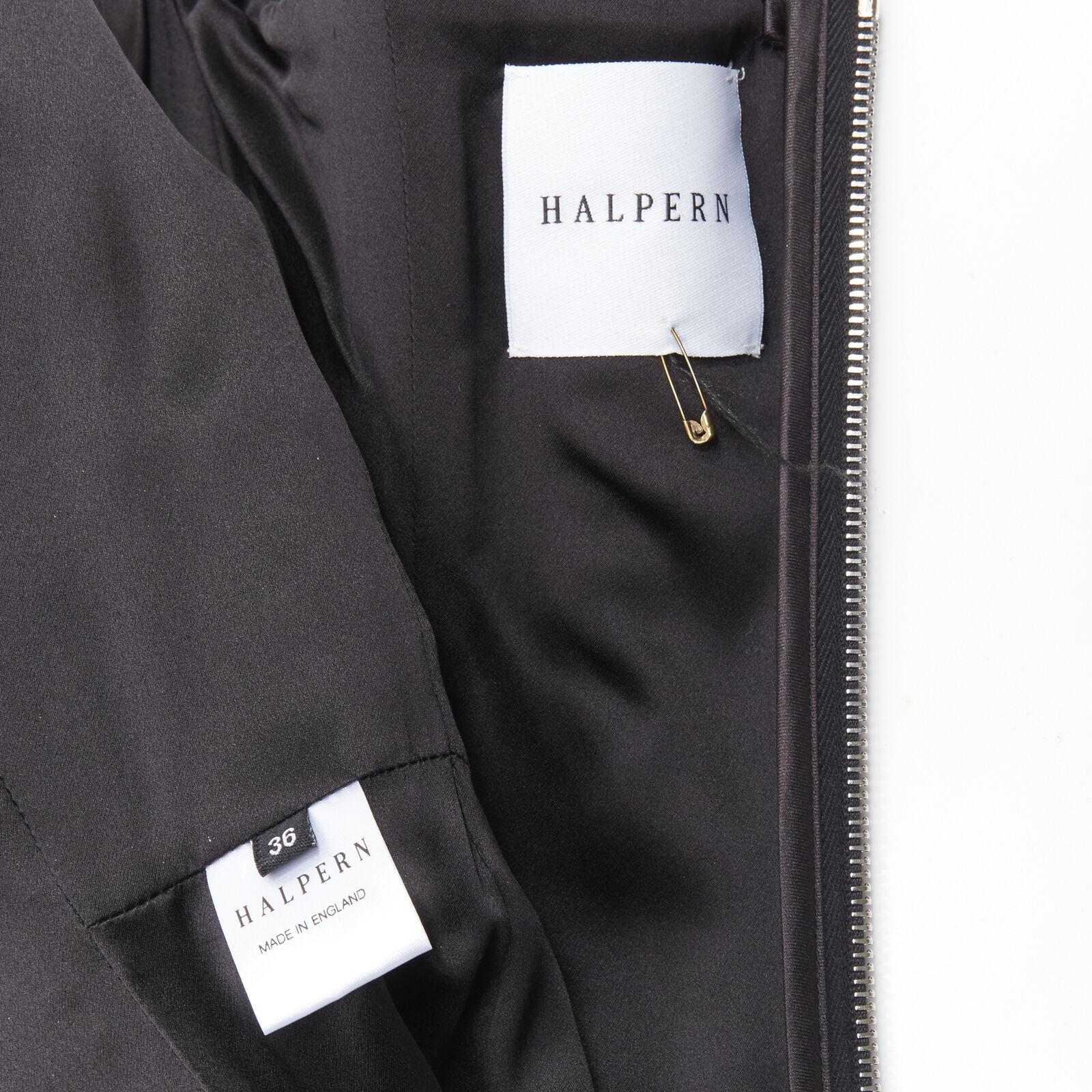 HALPERN black satin asymmetric draped bustier bodice mini dress FR36 XS For Sale 4