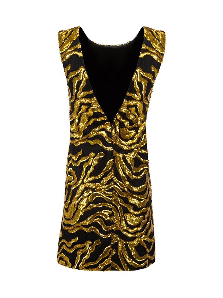 Halpern Black With Gold Sequins Detail Mini Dress Size Xs