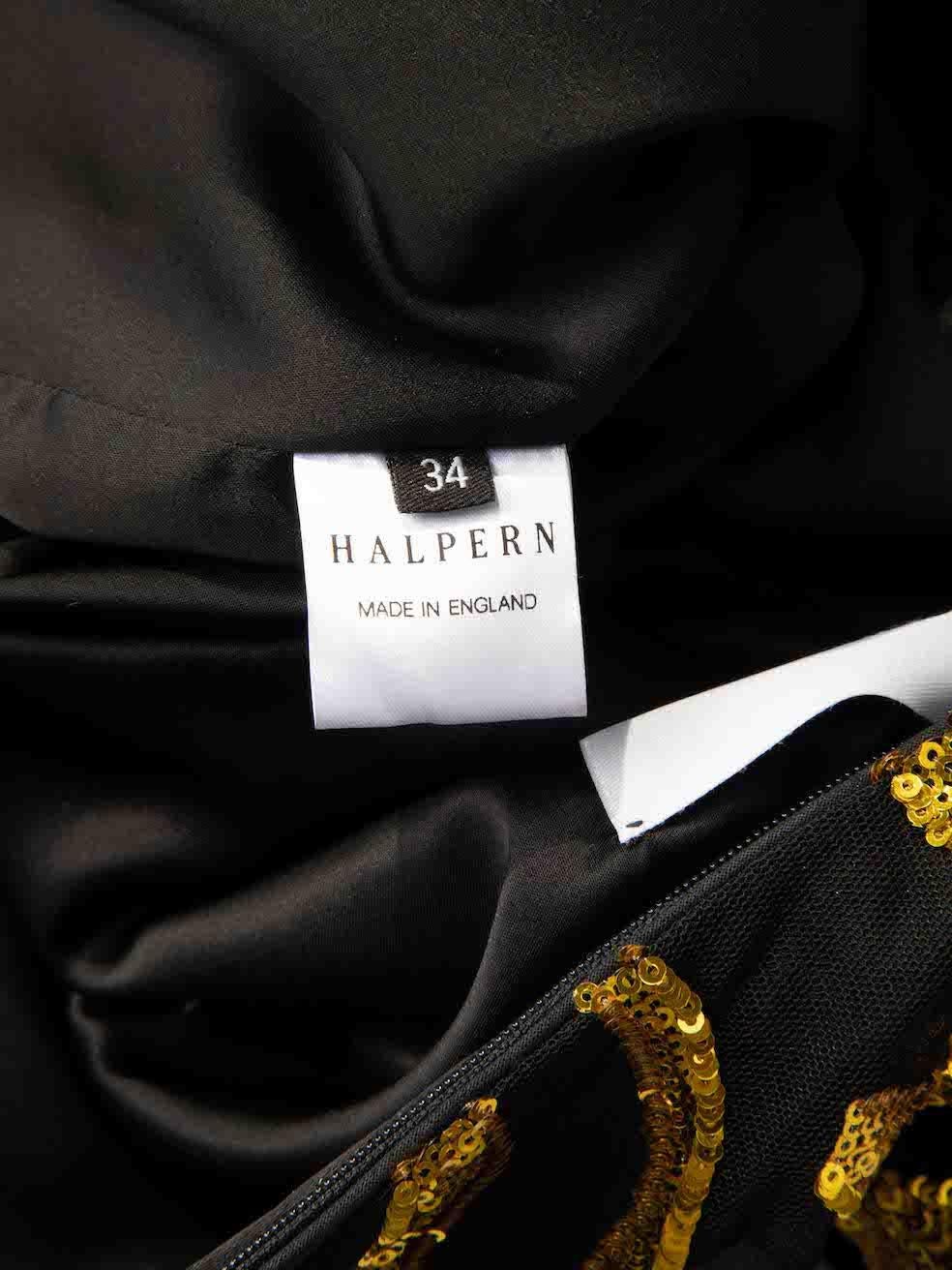 Halpern Black with Gold Sequins Detail Mini Dress Size XS In Good Condition For Sale In London, GB
