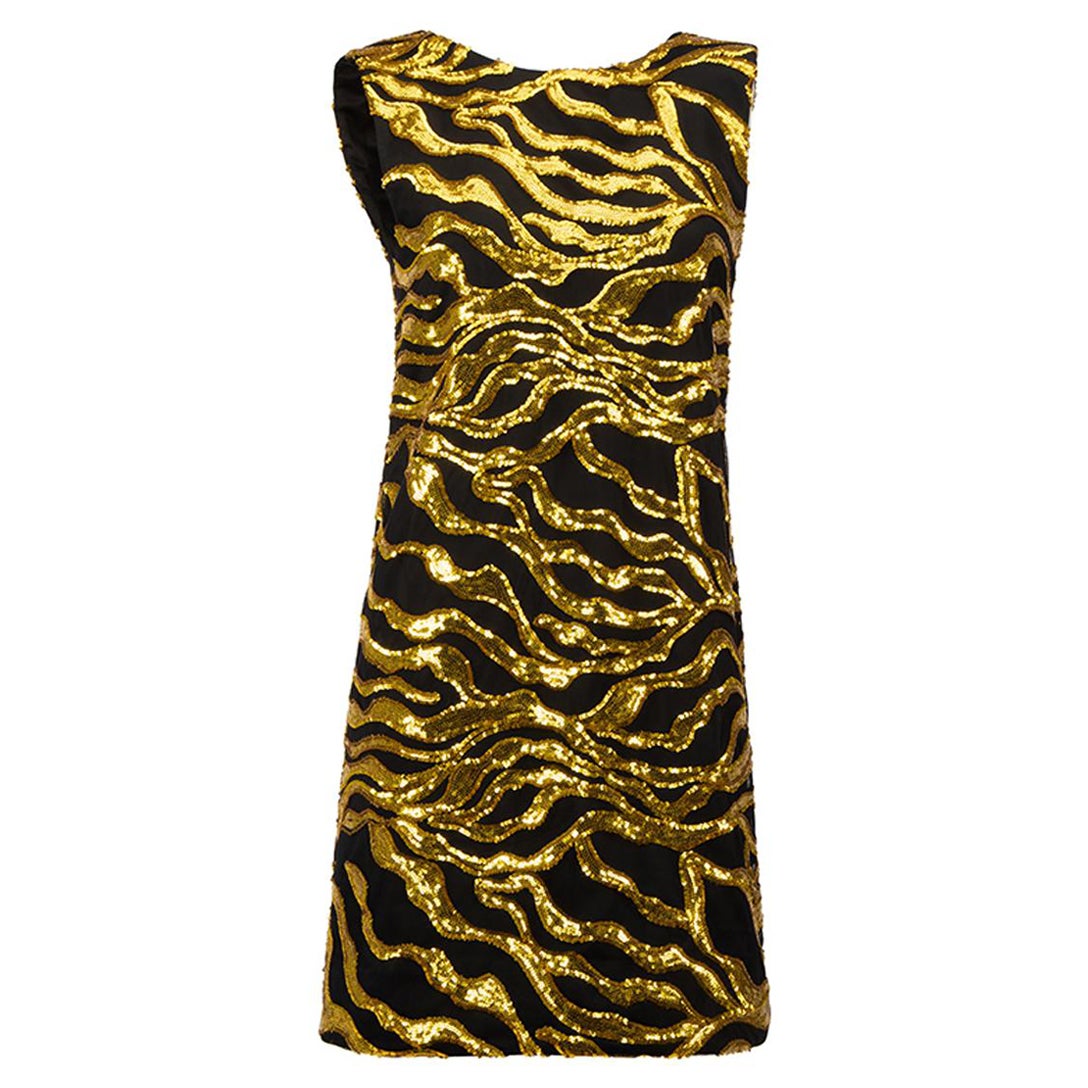 Halpern Mini robe noire avec paillettes dorées Taille XS en vente