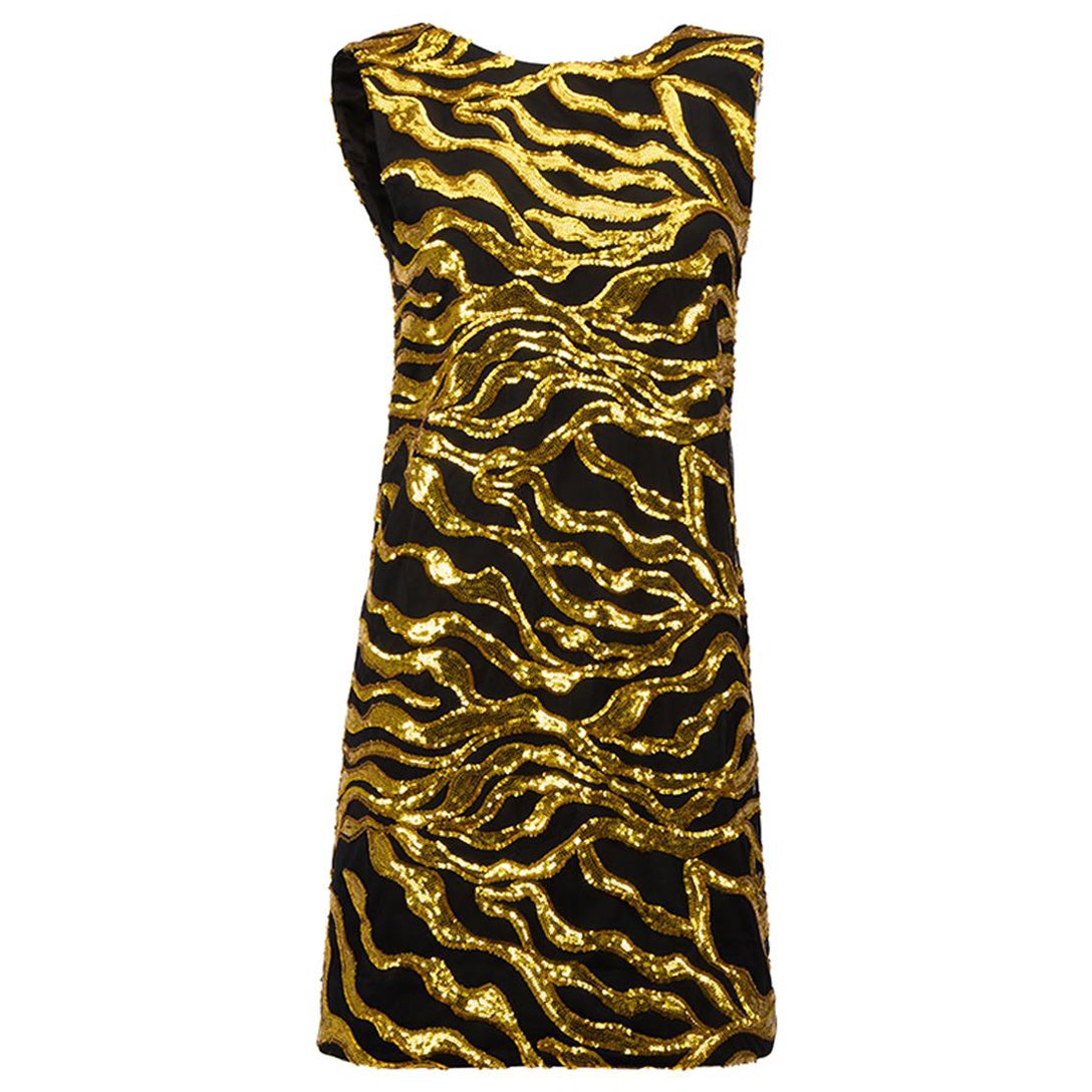 Halpern Schwarzes Minikleid mit goldenen Paillettendetails Größe XS