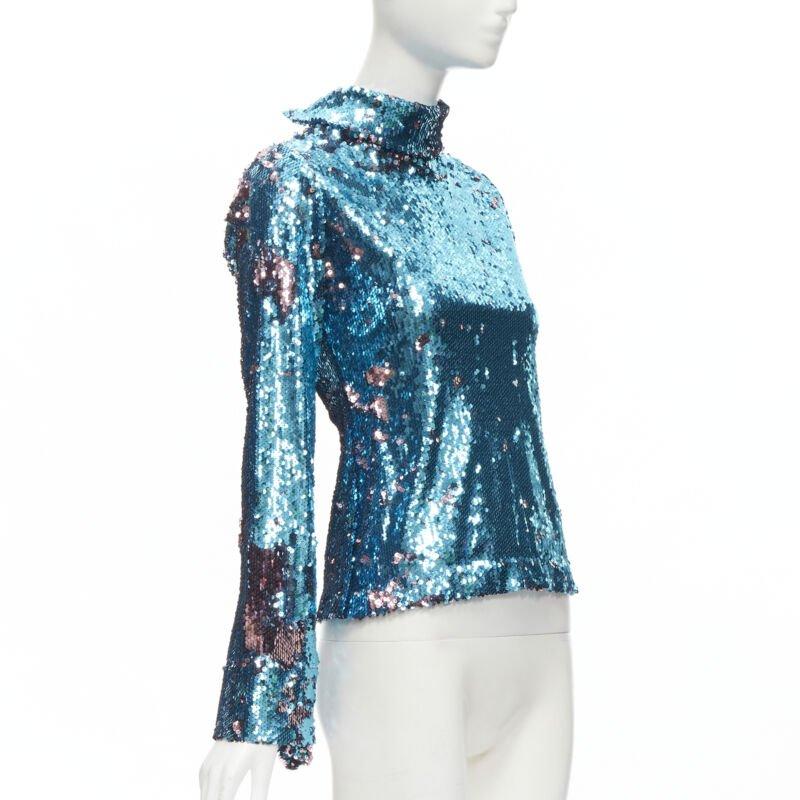 HALPERN Blauer lila doppelseitiger Rollkragenpullover mit ausgestellten Ärmeln FR34 XS im Zustand „Hervorragend“ im Angebot in Hong Kong, NT