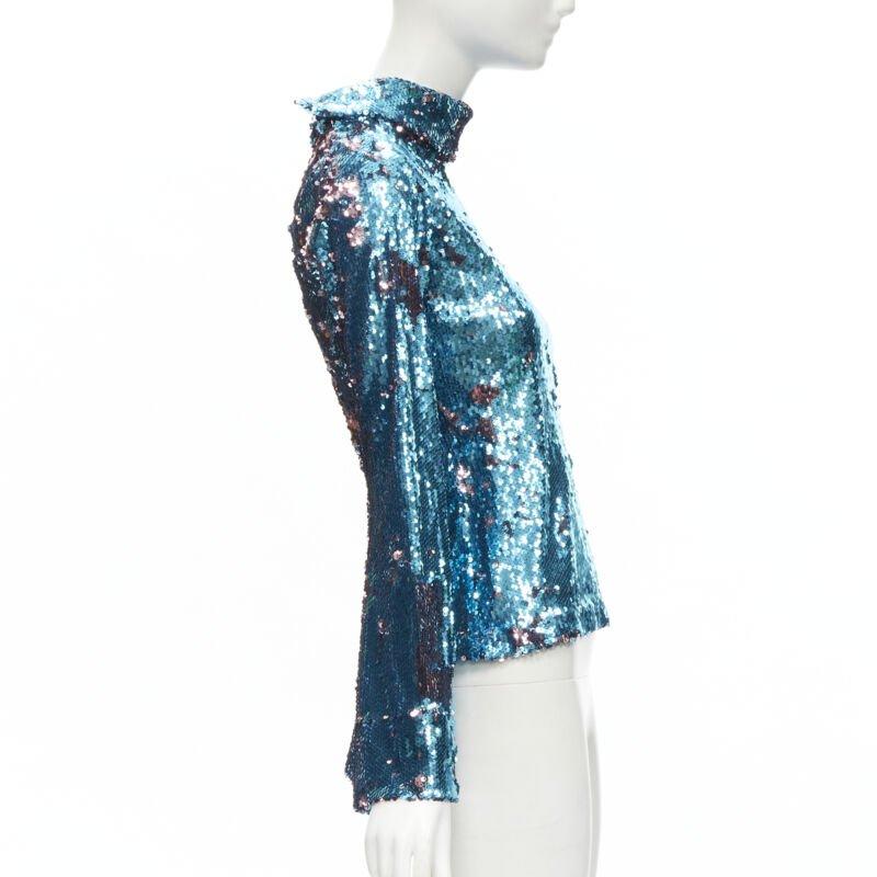 HALPERN Blauer lila doppelseitiger Rollkragenpullover mit ausgestellten Ärmeln FR34 XS Damen im Angebot