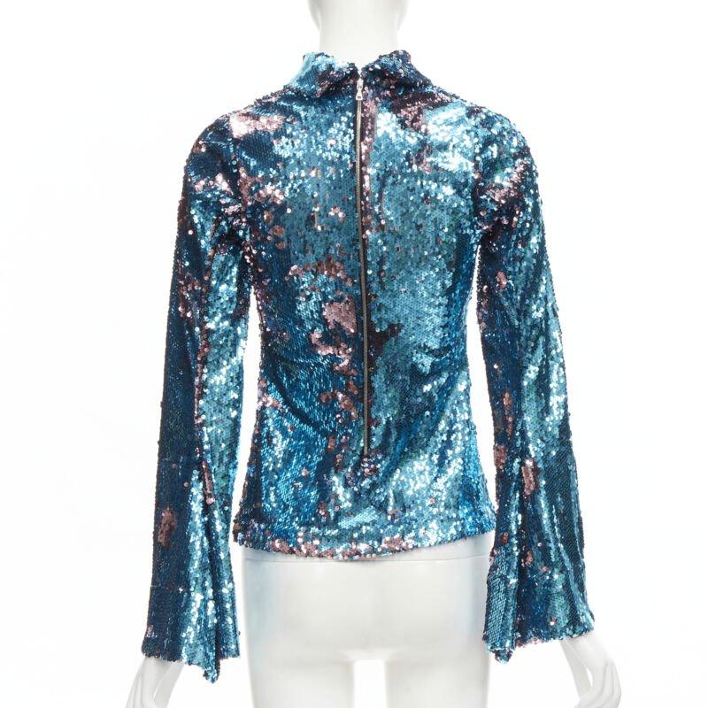 HALPERN Blauer lila doppelseitiger Rollkragenpullover mit ausgestellten Ärmeln FR34 XS im Angebot 1