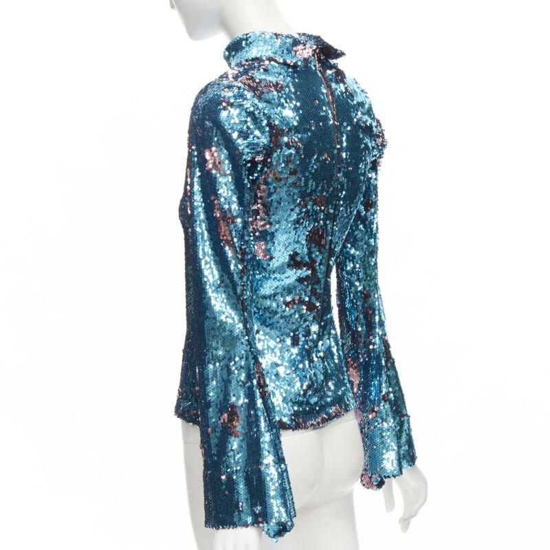 HALPERN Blauer lila doppelseitiger Rollkragenpullover mit ausgestellten Ärmeln FR34 XS im Angebot 2