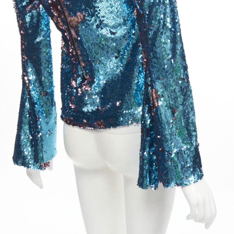 HALPERN Blauer lila doppelseitiger Rollkragenpullover mit ausgestellten Ärmeln FR34 XS im Angebot 4