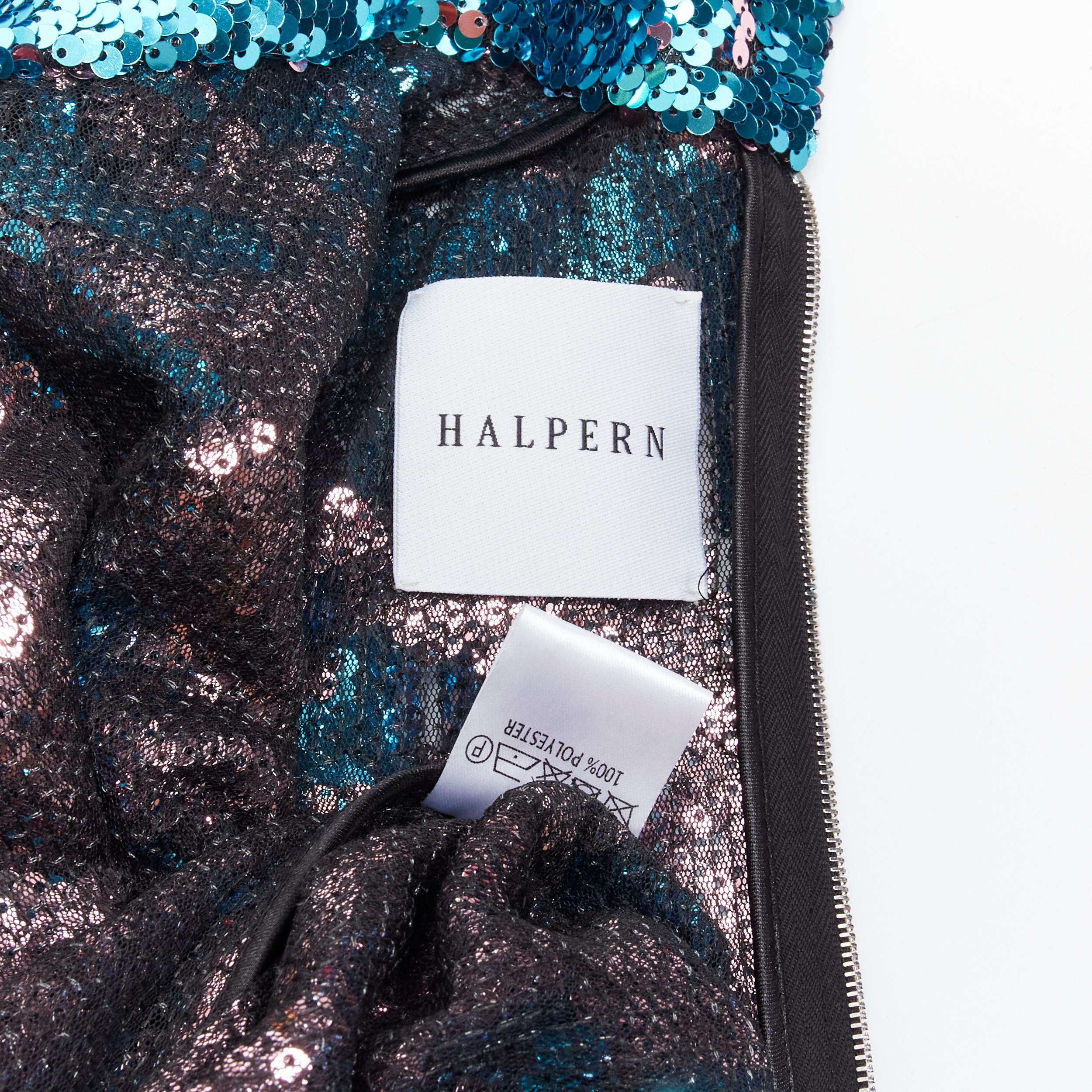 HALPERN blue purple double faced sequins turtleneck flared sleeve top FR34 XS For Sale 4