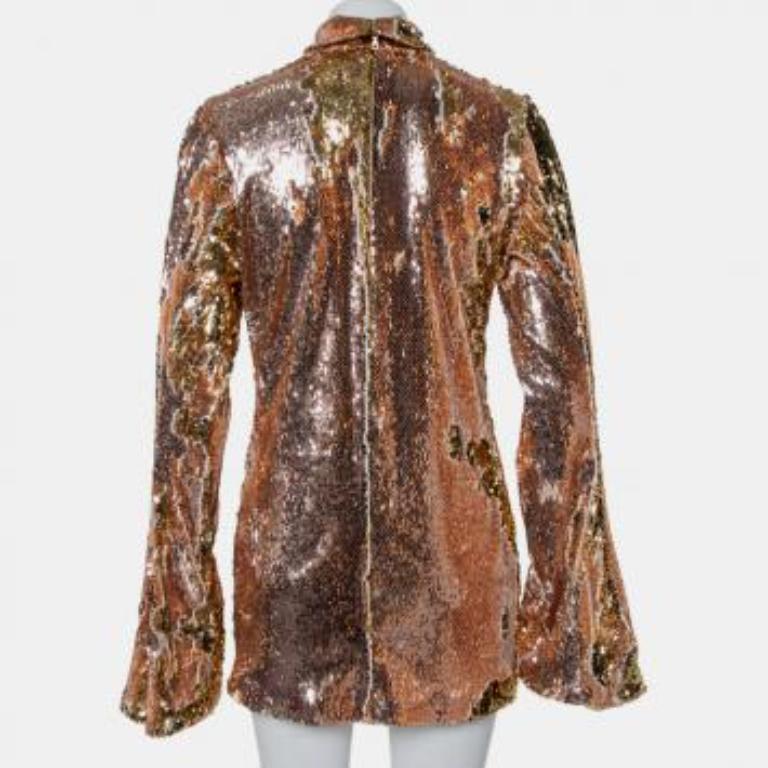 Halpern Gold Sequin Embellished Knit Bell Sleeve Detail Mini Dress S For Sale 3