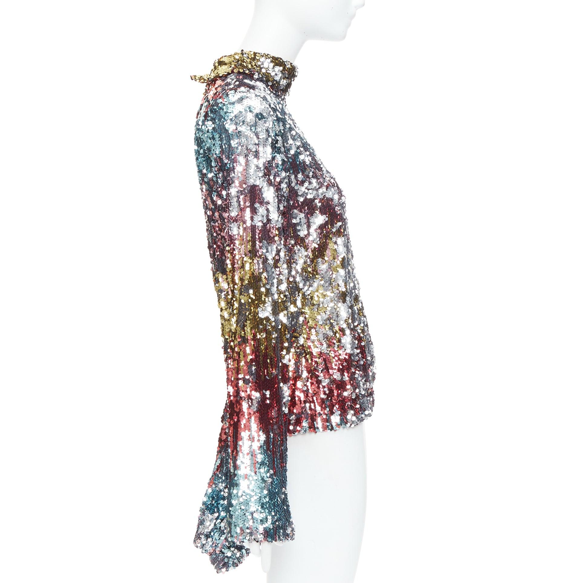 HALPERN haut de soirée à manches évasées et col en entonnoir pailleté multicolore FR40 L Excellent état - En vente à Hong Kong, NT
