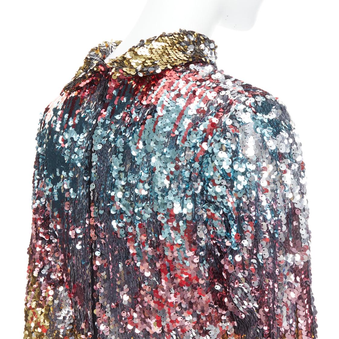 HALPERN haut de soirée à manches évasées et col en entonnoir pailleté multicolore FR40 L en vente 2
