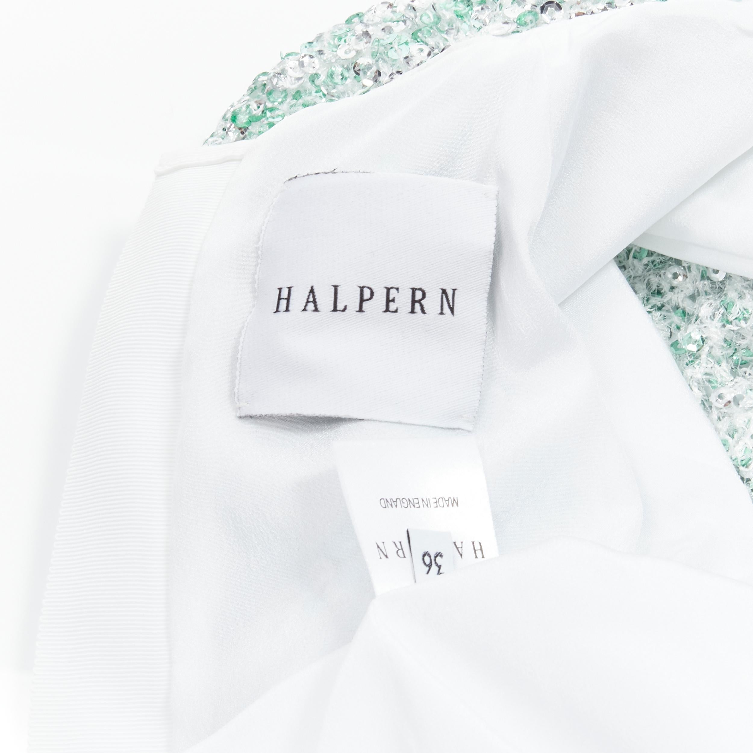 HALPERN seafoam green silver sequins deep V puff sleeves top FR36 XS For Sale 4