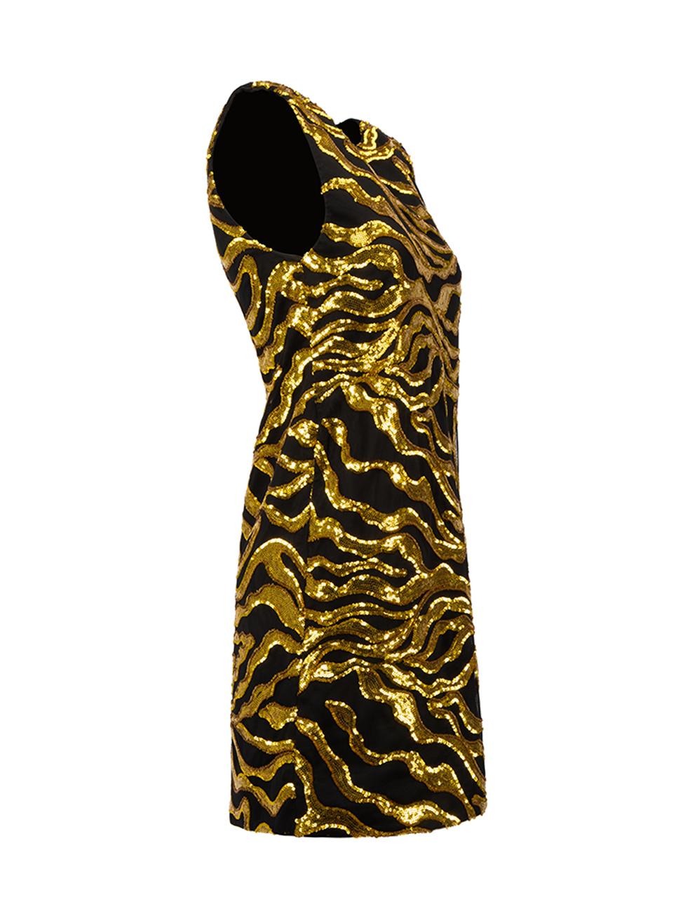 CONDITION is Very good. Hardly any visible wear to dress is evident. There are some pulls to the material to the interior on the right shoulder of this used Halpern designer resale item. 
 
 Details
  Black
 Polyester
 Mini dress
 Gold sequins