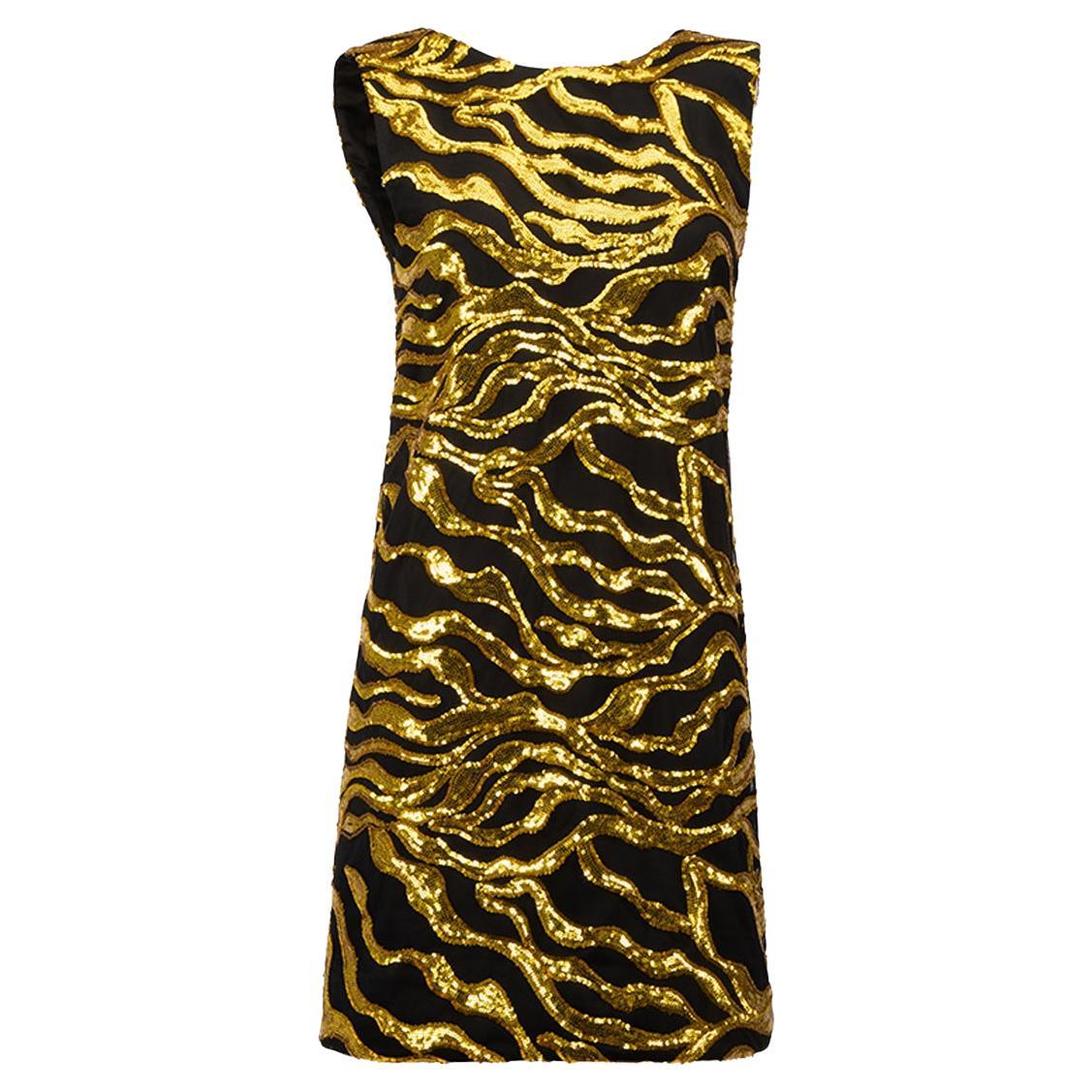 Halpern Women's Black with Gold Sequins Detail Mini Dress For Sale