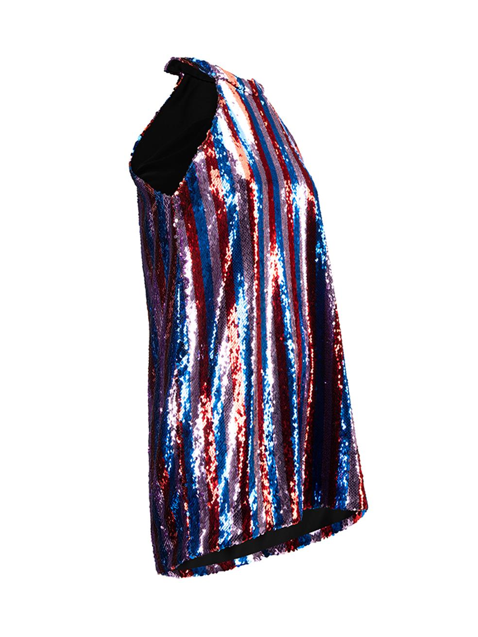 CONDITION is Very good. Hardly any visible wear to dress is evident. Minor loose threads can be seen on this used Halpern designer resale item.  Details  Multicolour Sequinned Figure hugging Striped pattern Halterneck Mini dress Sleeveless
