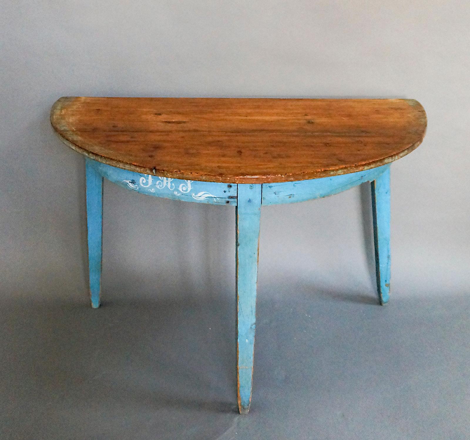 Demilune table from Hälsingland, Sweden, circa 1840. All original, and very Swedish!