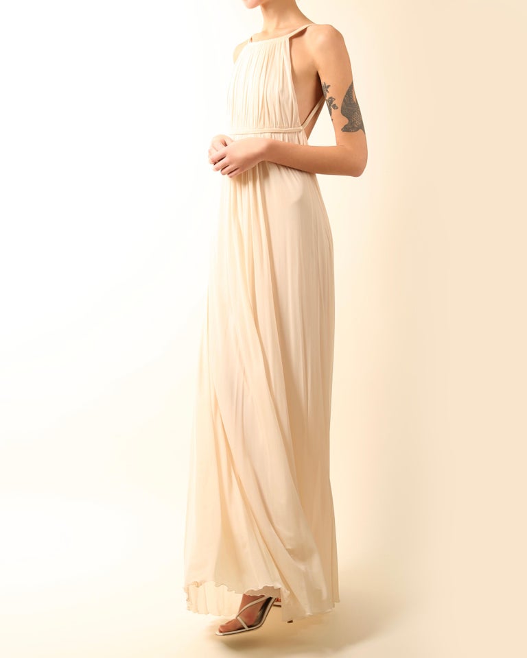 Halston 09 ivory cream plisse grecian style backless wedding maxi dress gown  42 For Sale at 1stDibs | grecian style dress, white grecian gown, grecian  style maxi dress