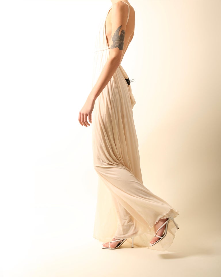 Halston 09 ivory cream plisse grecian style backless wedding maxi dress gown  42 For Sale at 1stDibs | grecian style dress, white grecian gown, grecian  style maxi dress
