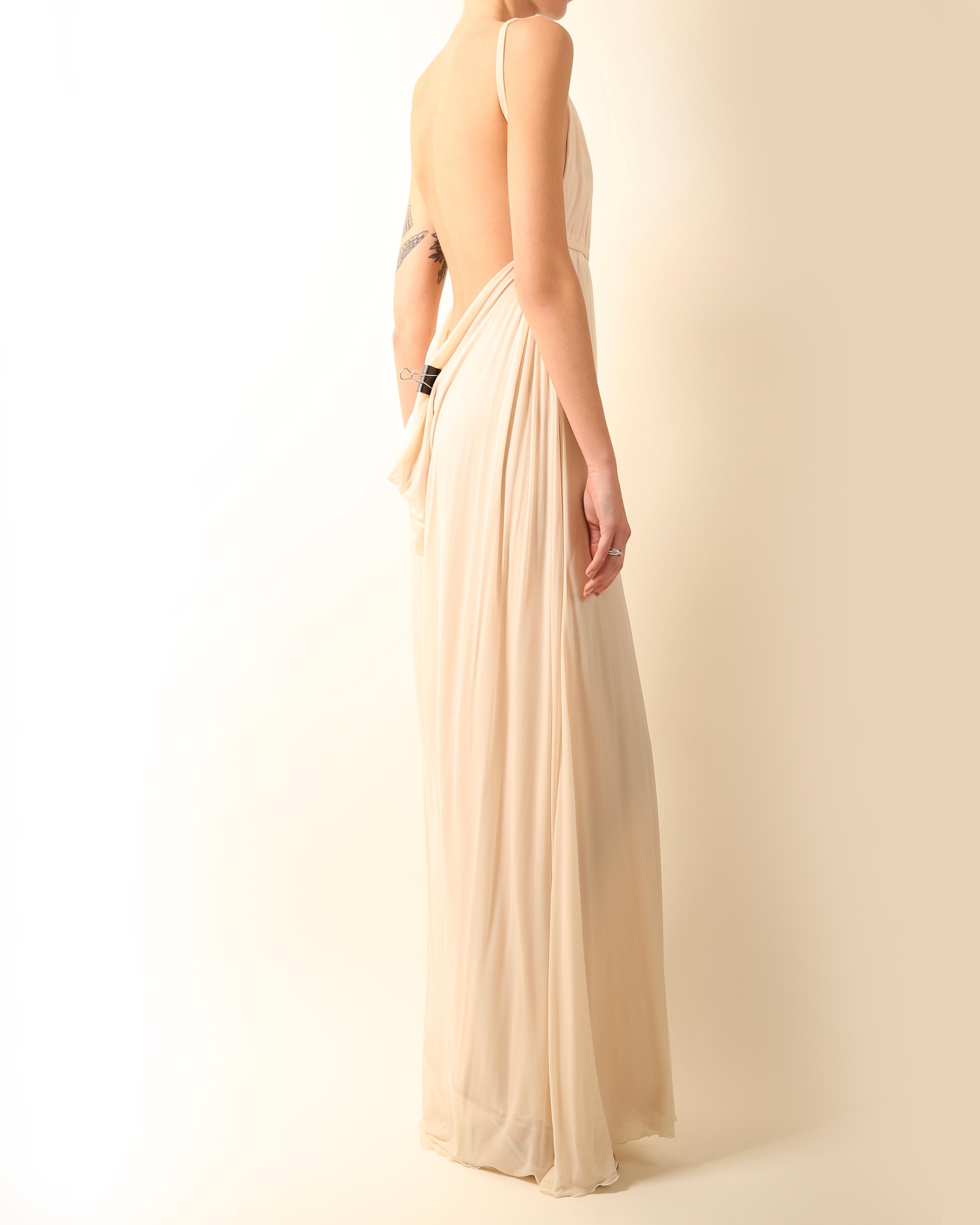 Halston 09 ivory cream plisse grecian style backless wedding maxi dress gown 42 For Sale 3